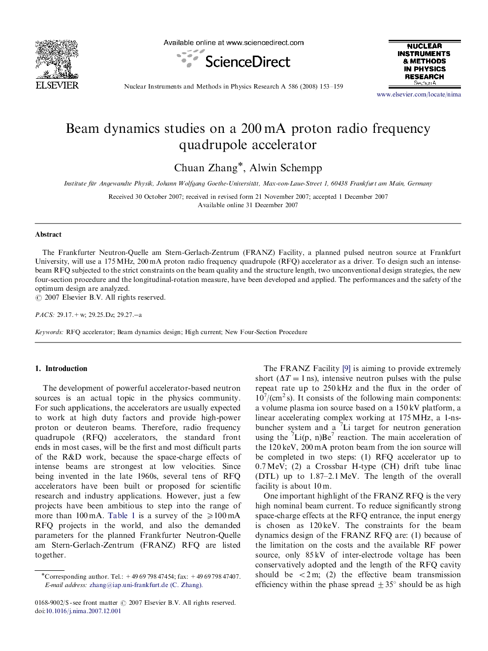 Beam dynamics studies on a 200 mA proton radio frequency quadrupole accelerator