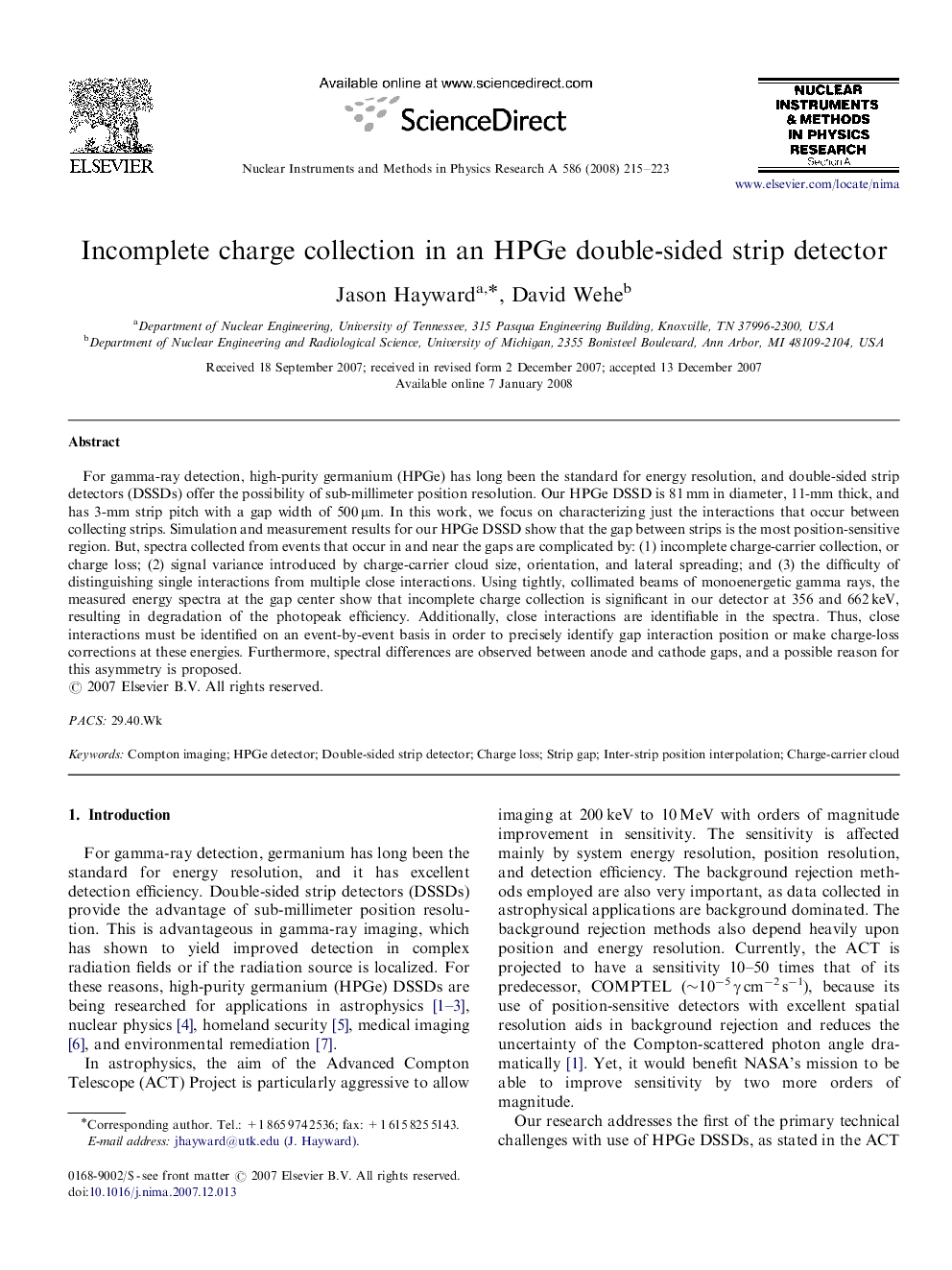 Incomplete charge collection in an HPGe double-sided strip detector