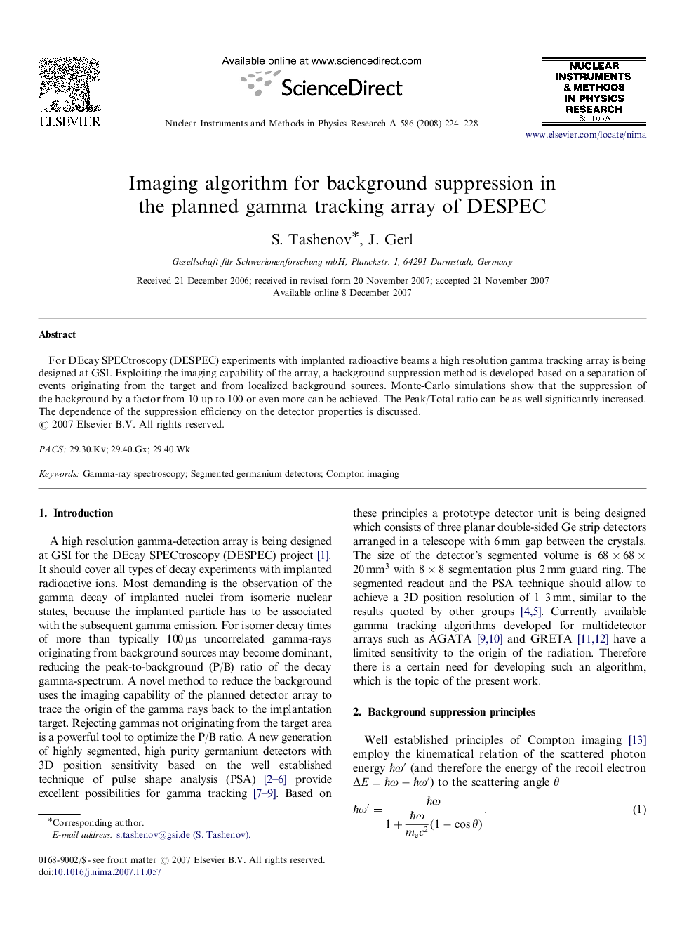 Imaging algorithm for background suppression in the planned gamma tracking array of DESPEC