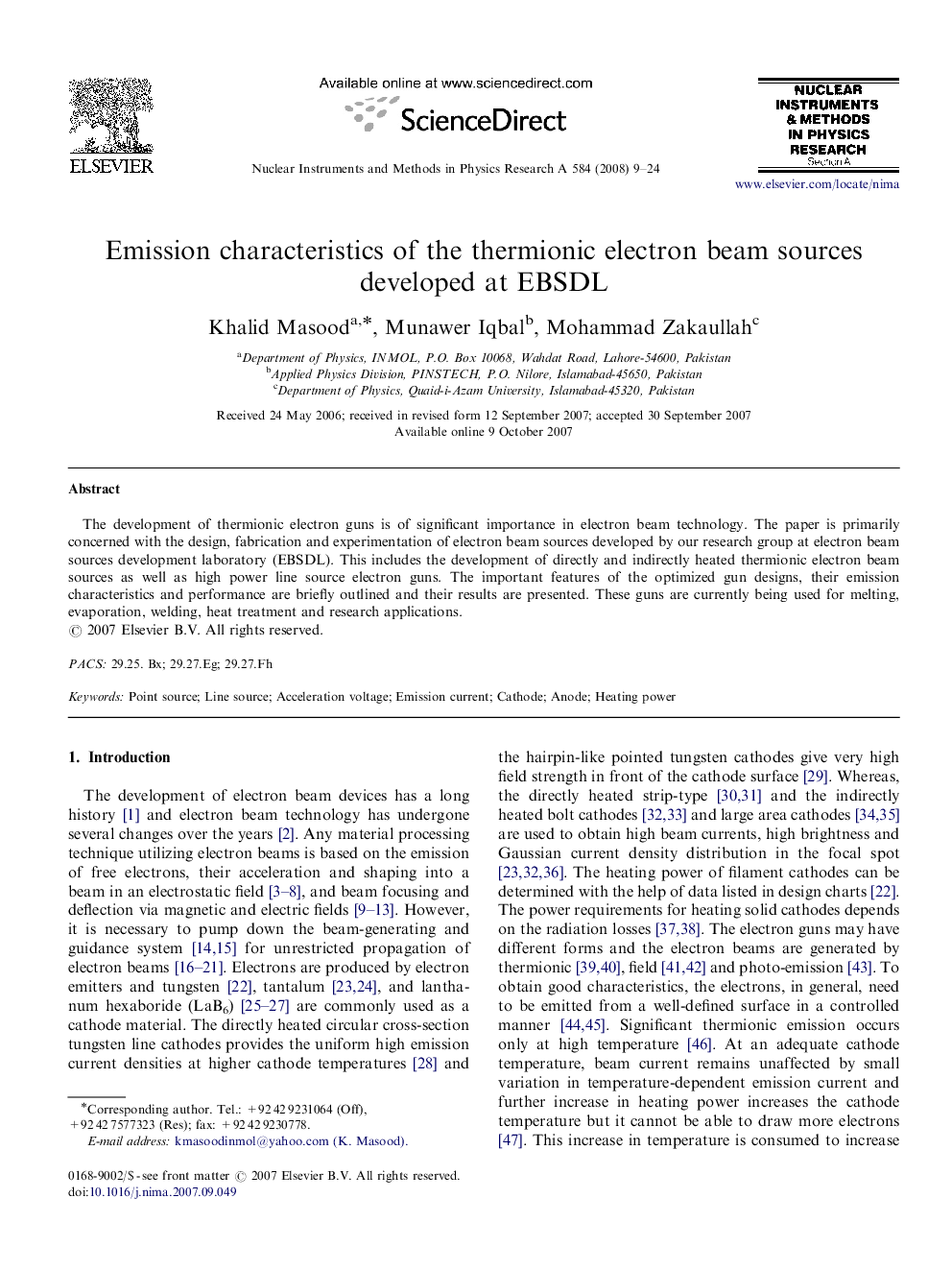 Emission characteristics of the thermionic electron beam sources developed at EBSDL