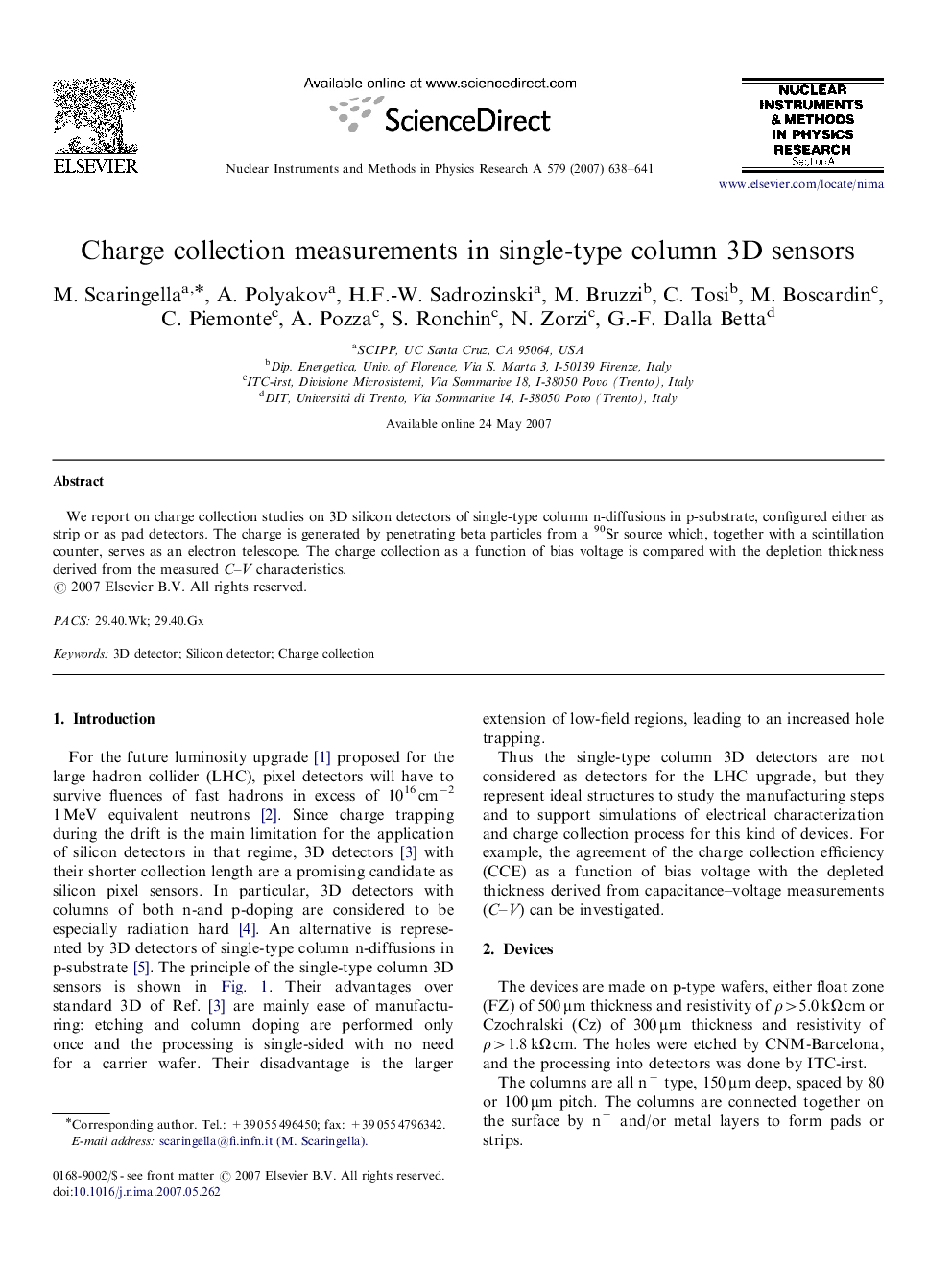 Charge collection measurements in single-type column 3D sensors