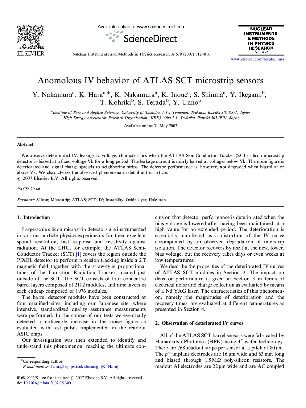 Anomolous IV behavior of ATLAS SCT microstrip sensors