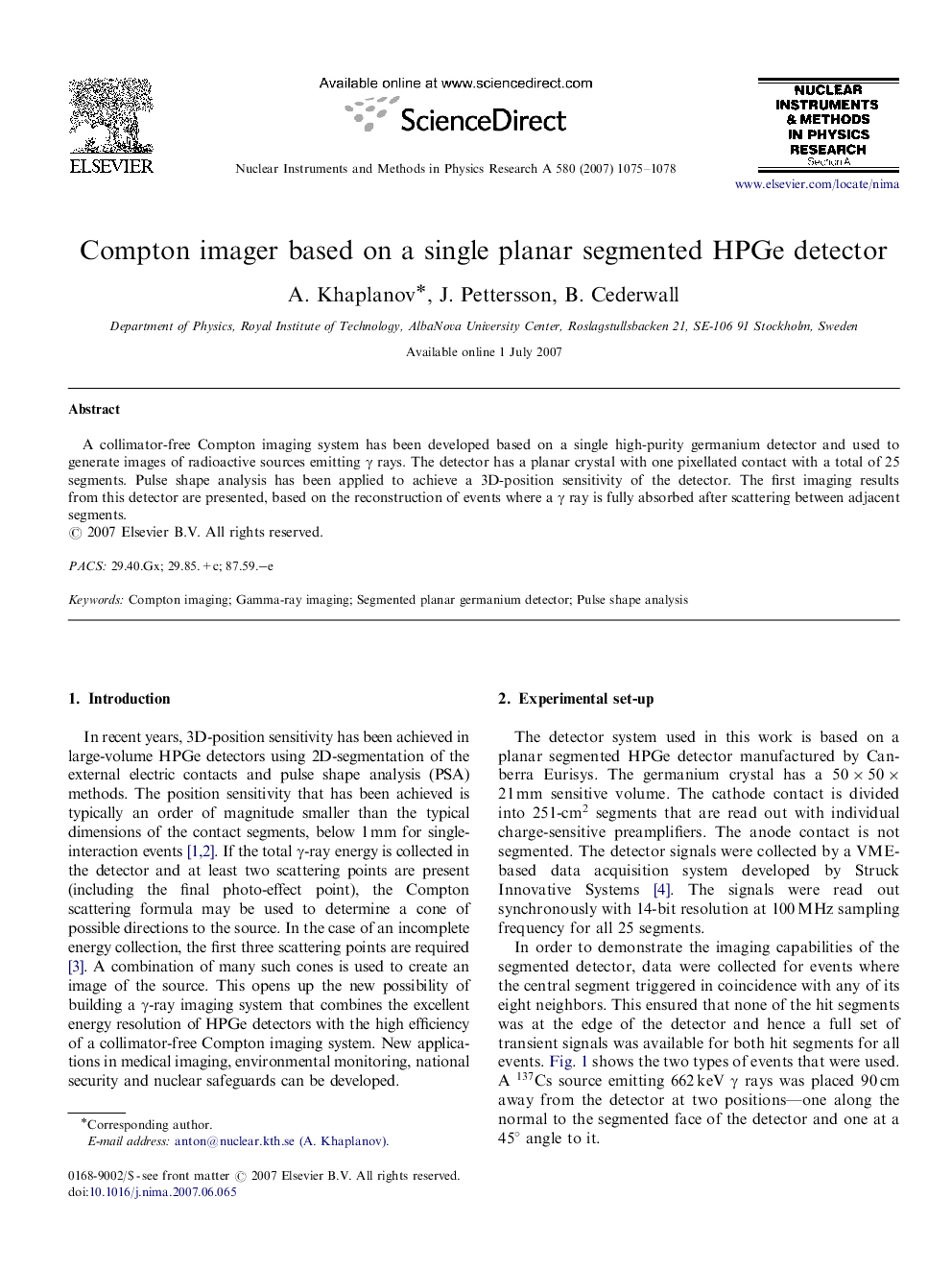 Compton imager based on a single planar segmented HPGe detector