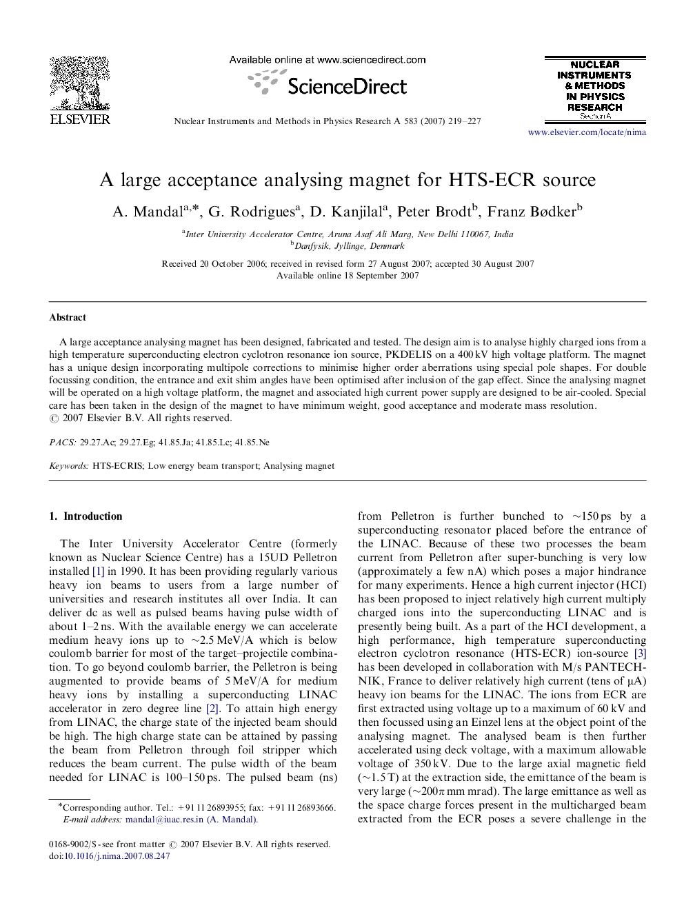 A large acceptance analysing magnet for HTS-ECR source