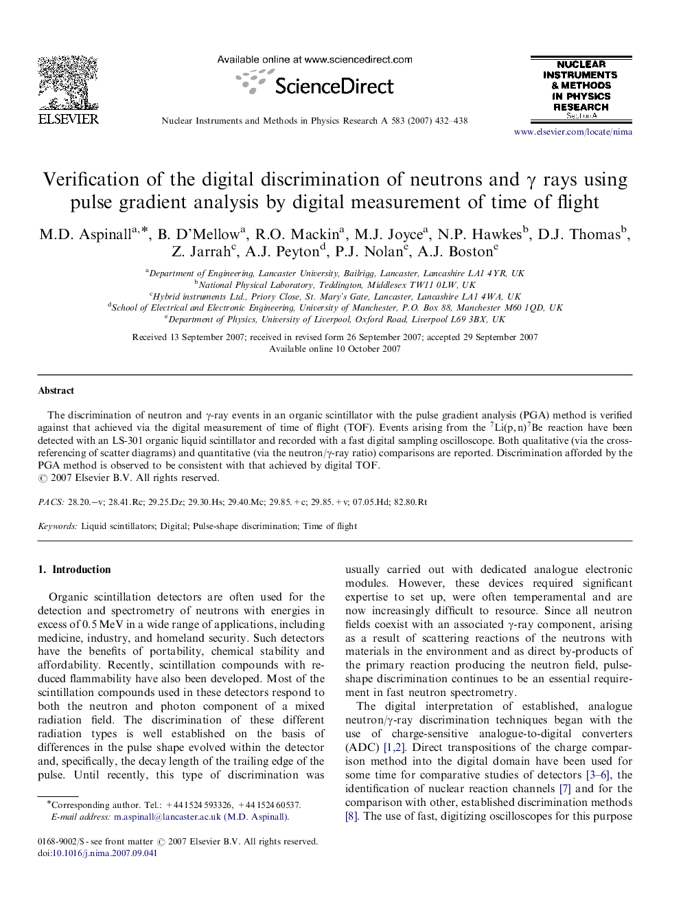 Verification of the digital discrimination of neutrons and γγ rays using pulse gradient analysis by digital measurement of time of flight