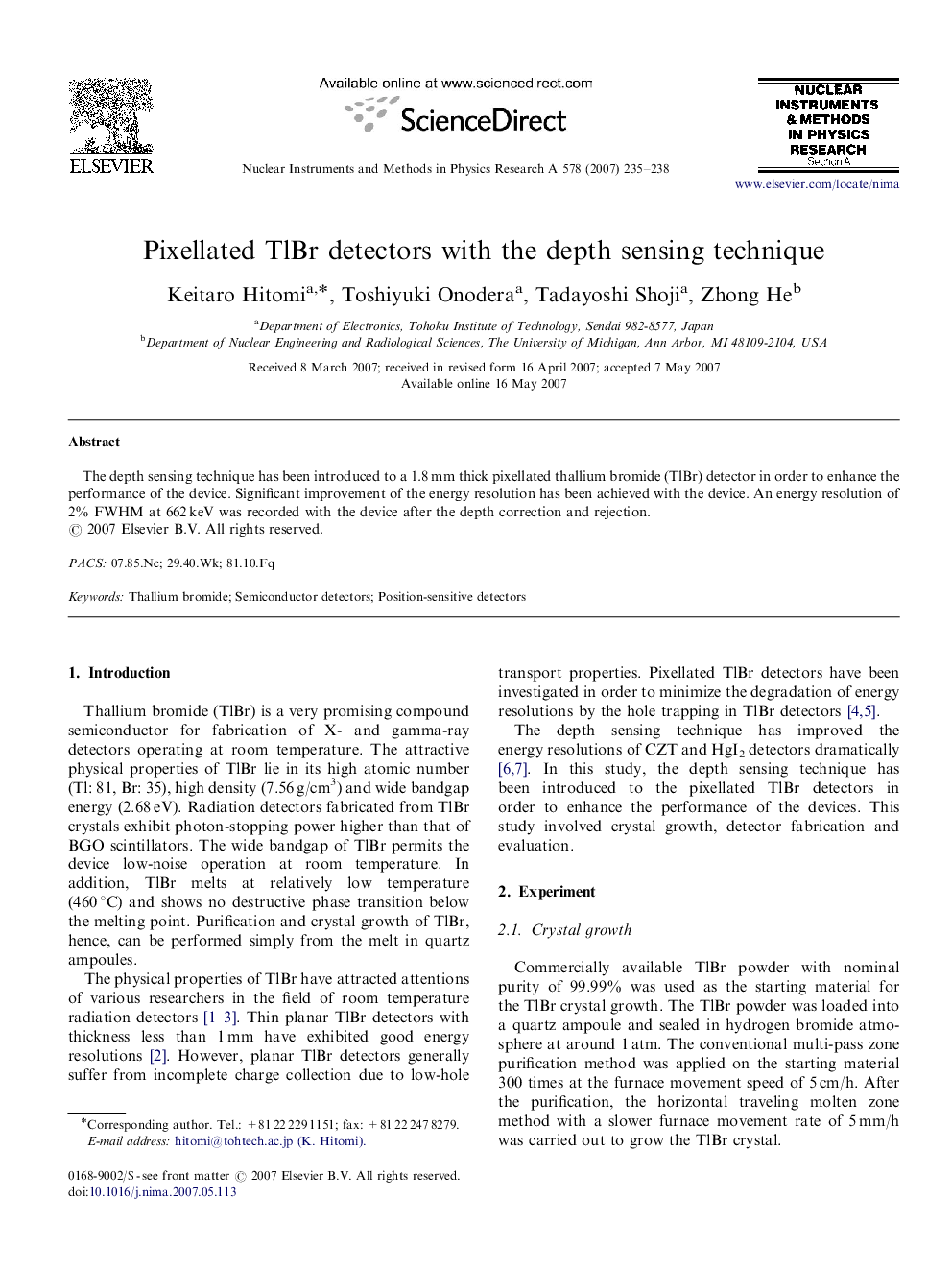 Pixellated TlBr detectors with the depth sensing technique