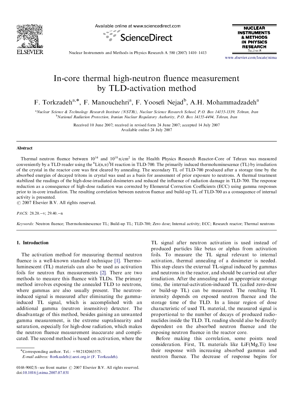 In-core thermal high-neutron fluence measurement by TLD-activation method