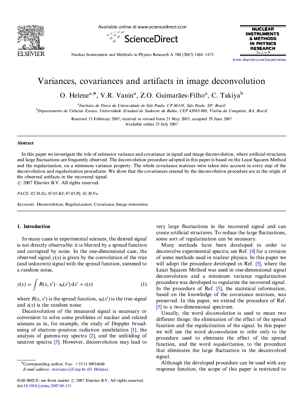 Variances, covariances and artifacts in image deconvolution