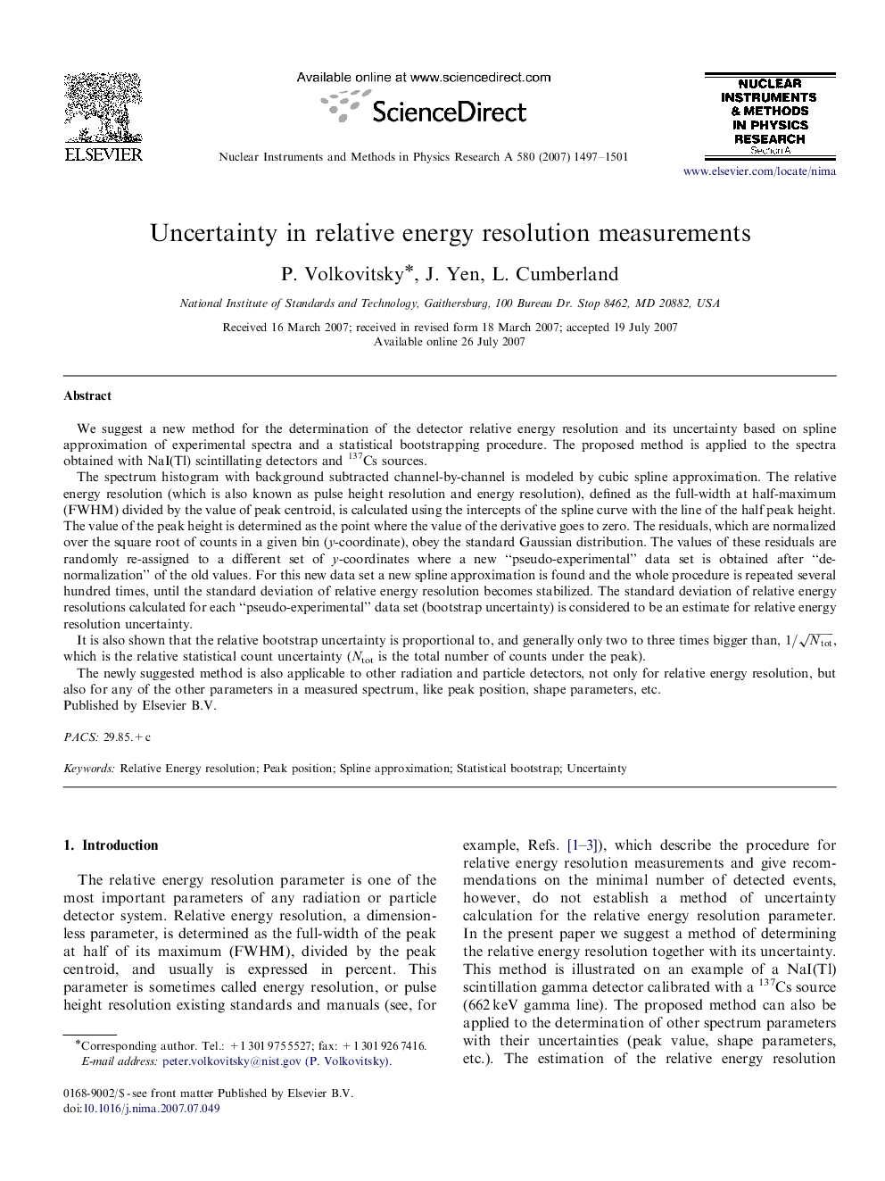 Uncertainty in relative energy resolution measurements