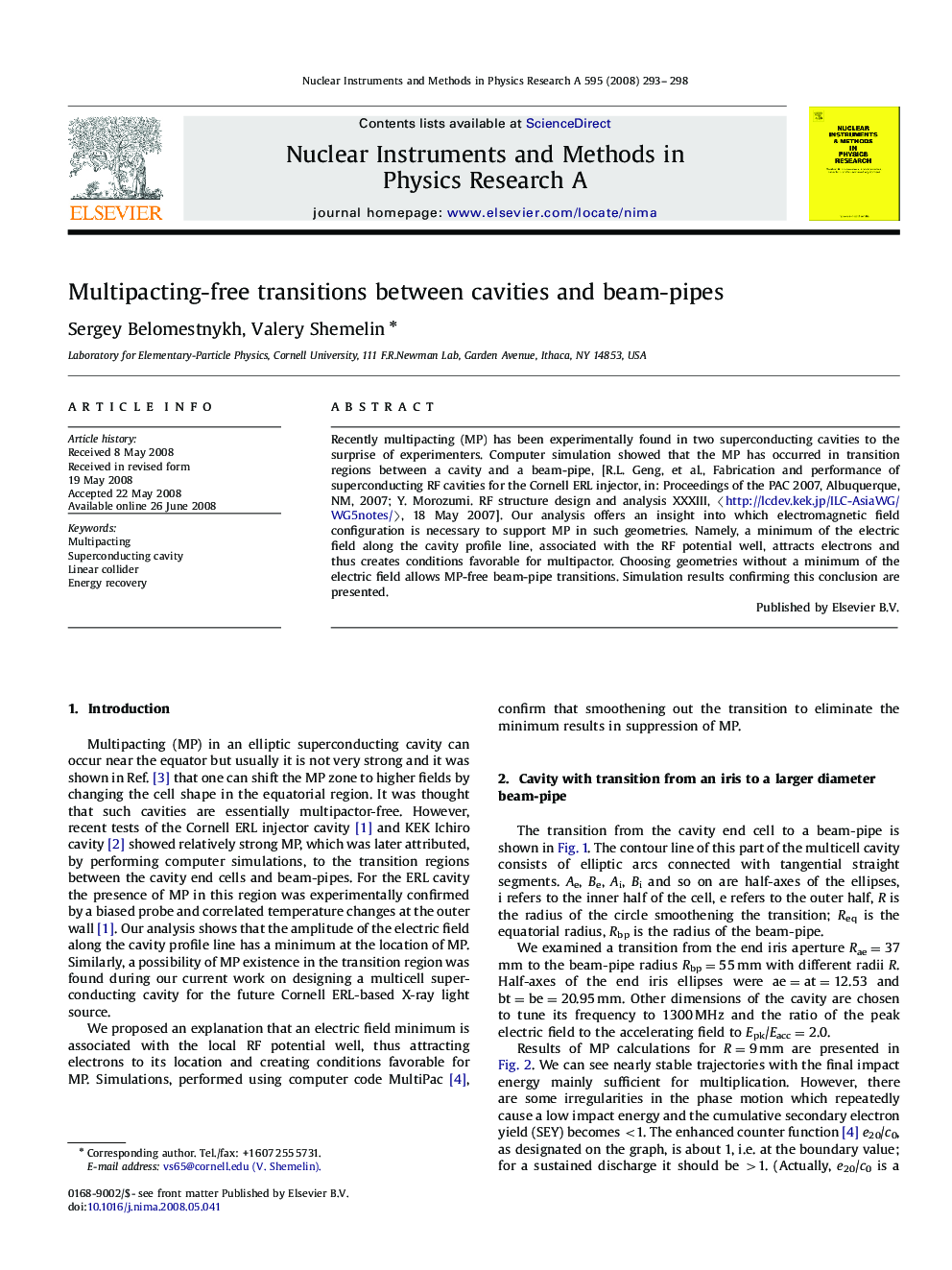 Multipacting-free transitions between cavities and beam-pipes