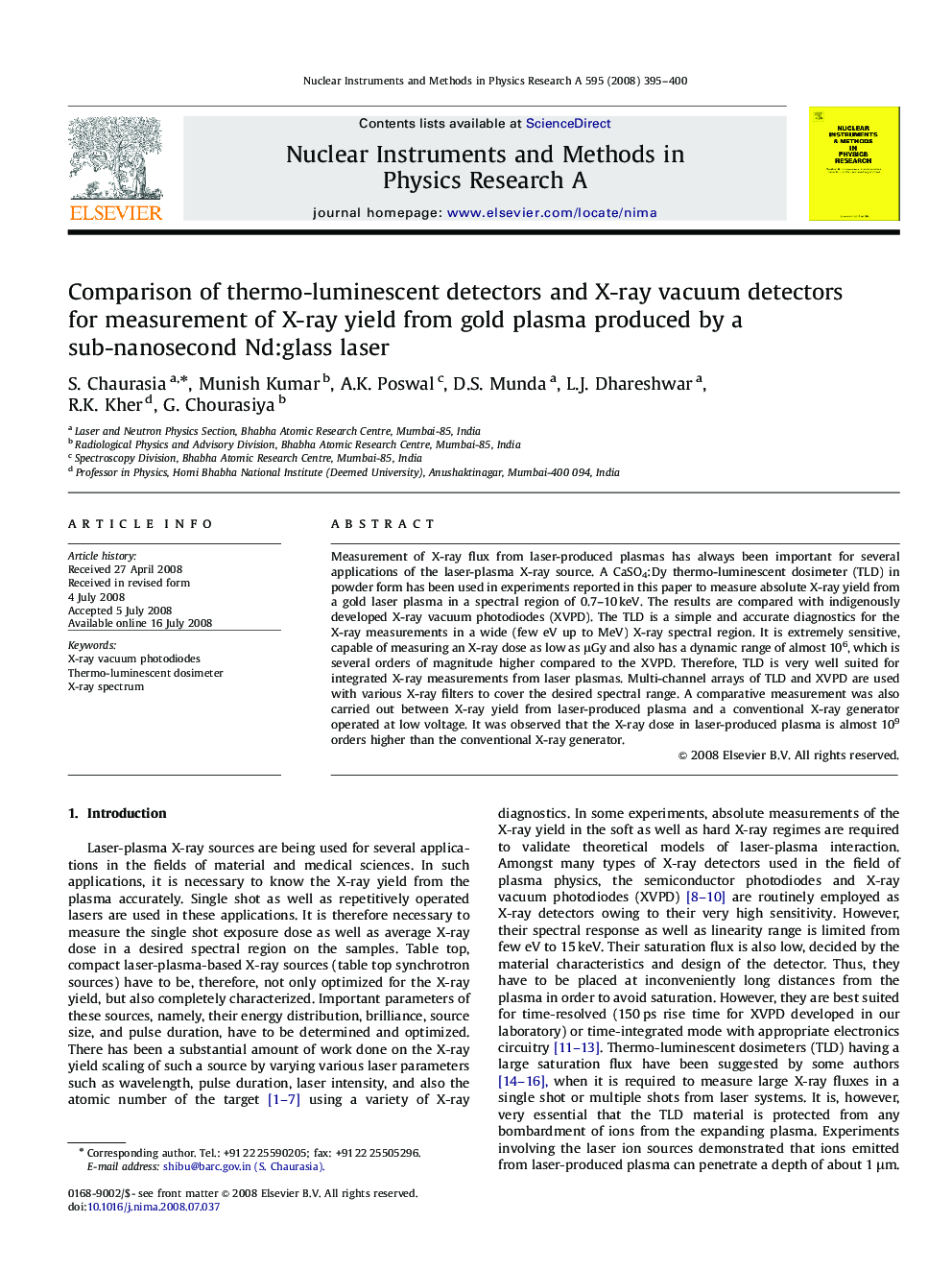 Comparison of thermo-luminescent detectors and X-ray vacuum detectors for measurement of X-ray yield from gold plasma produced by a sub-nanosecond Nd:glass laser