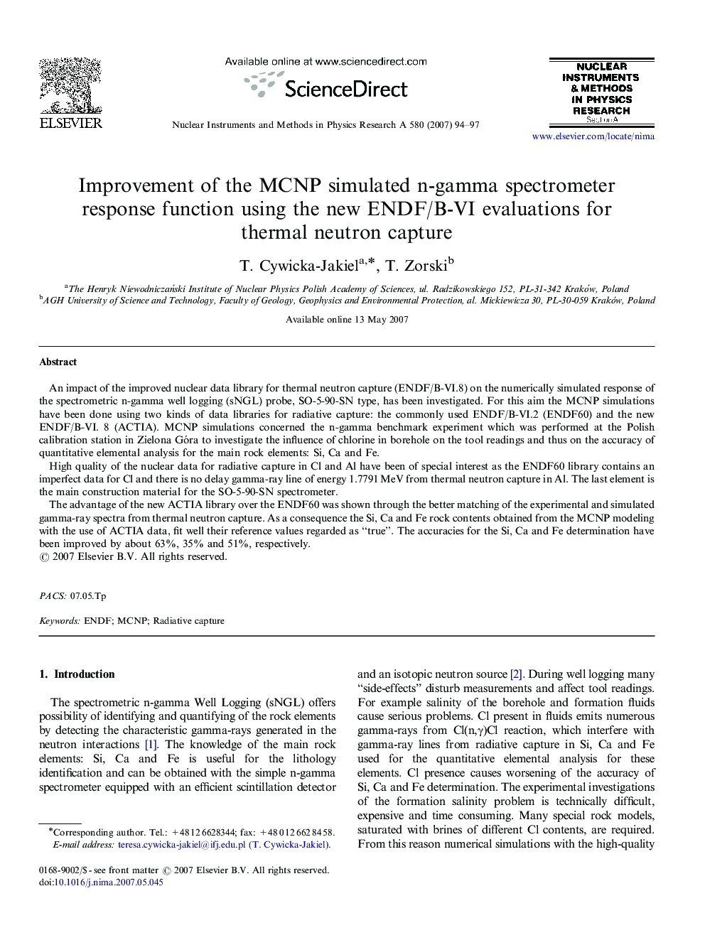 Improvement of the MCNP simulated n-gamma spectrometer response function using the new ENDF/B-VI evaluations for thermal neutron capture