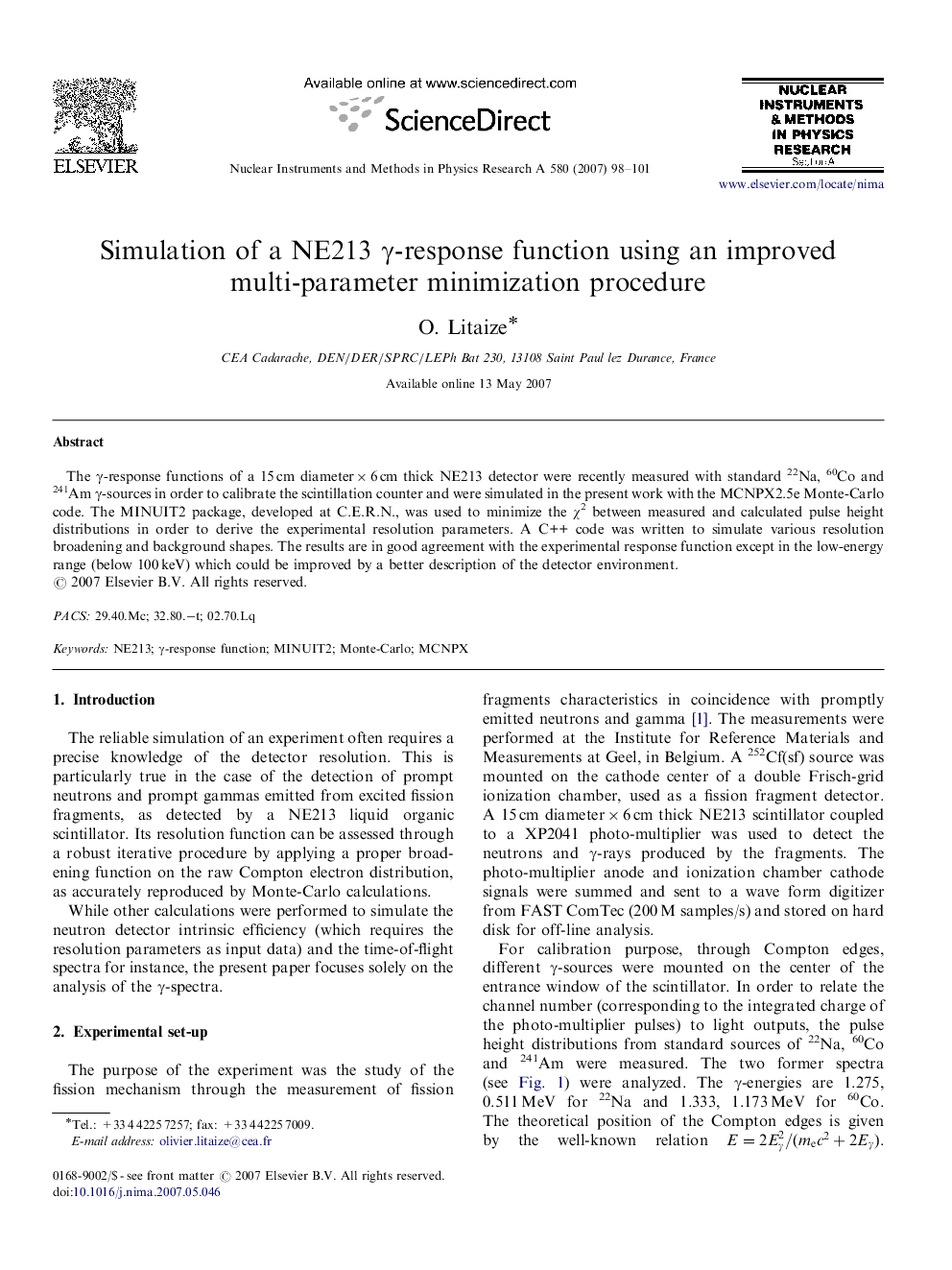 Simulation of a NE213 γ-response function using an improved multi-parameter minimization procedure