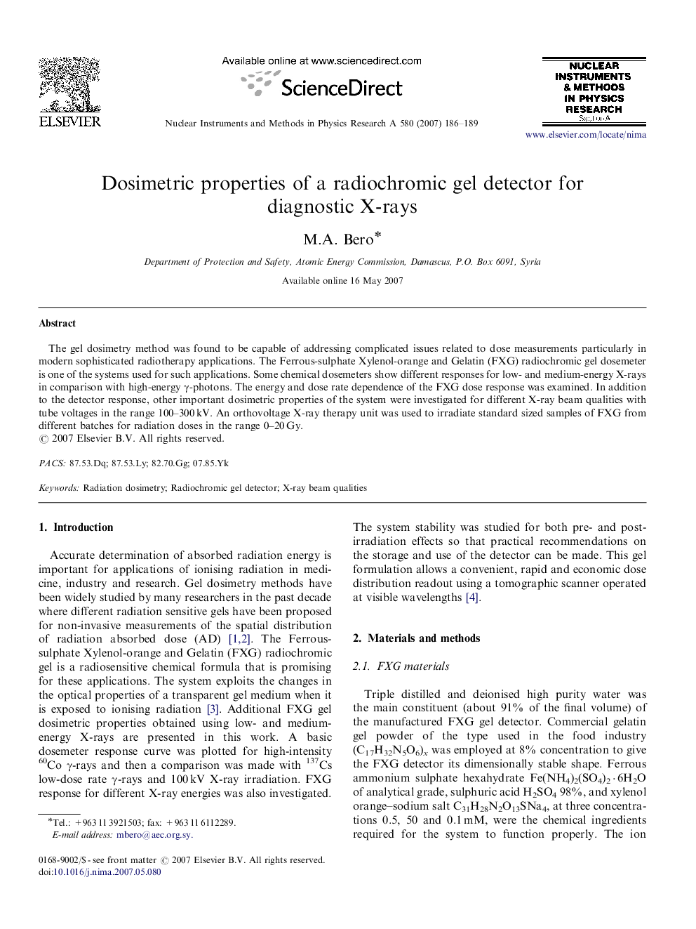 Dosimetric properties of a radiochromic gel detector for diagnostic X-rays