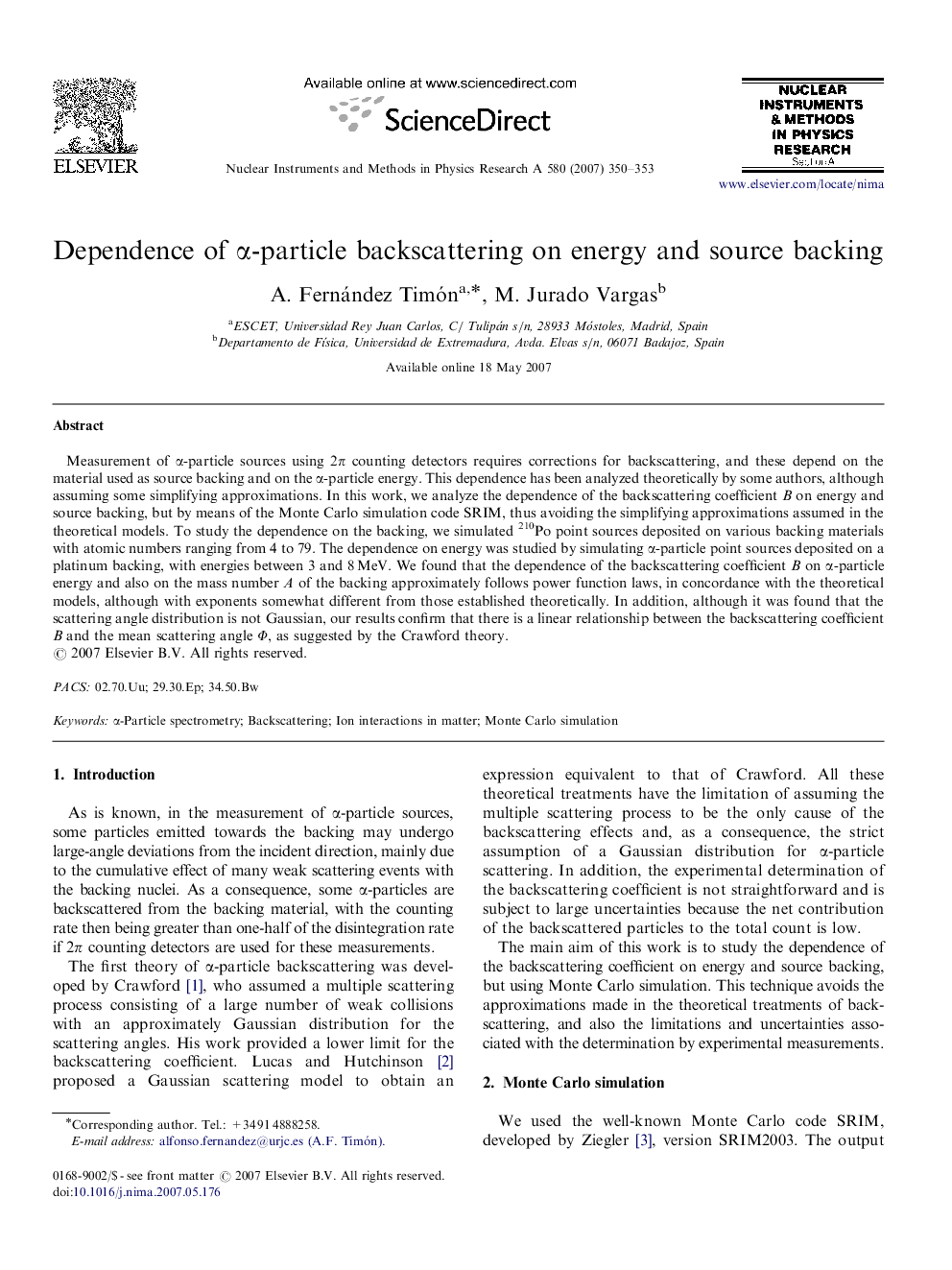 Dependence of α-particle backscattering on energy and source backing