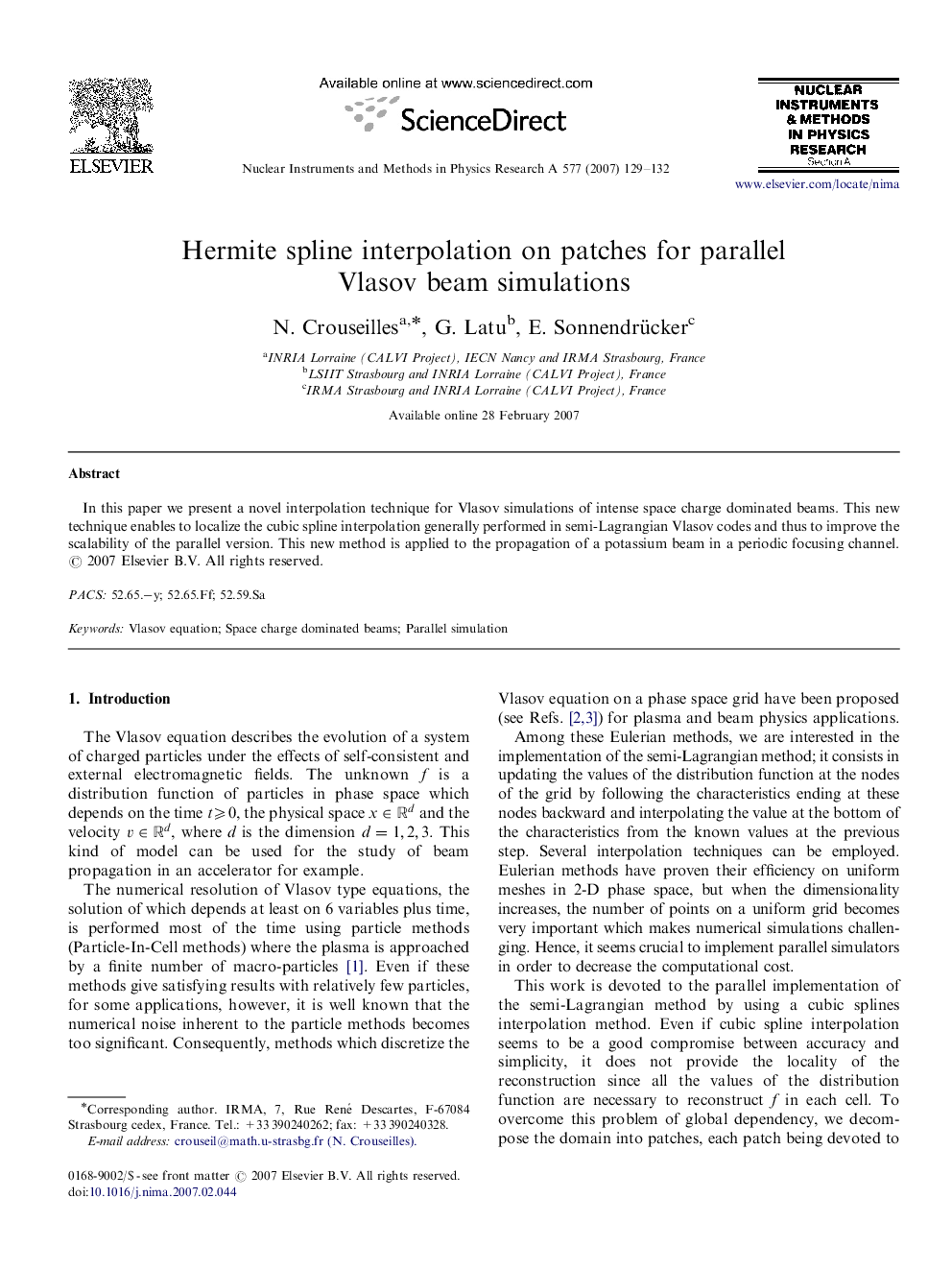 Hermite spline interpolation on patches for parallel Vlasov beam simulations