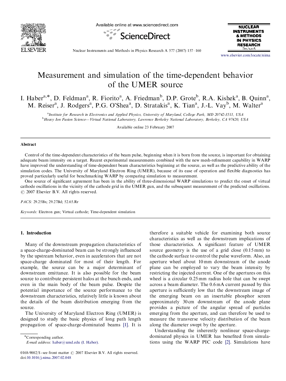 Measurement and simulation of the time-dependent behavior of the UMER source