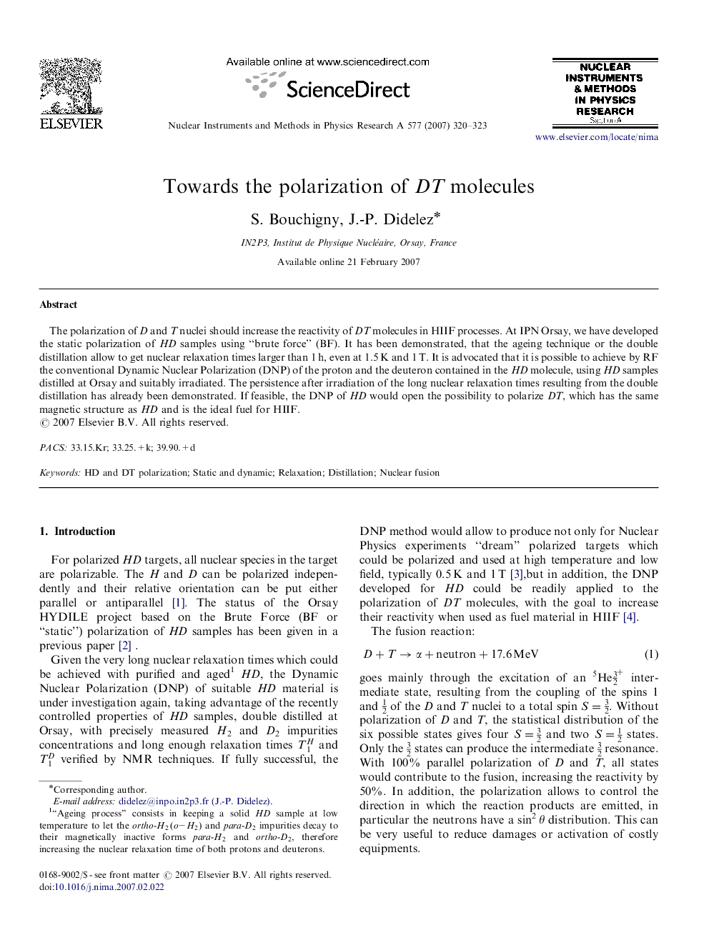 Towards the polarization of DT molecules