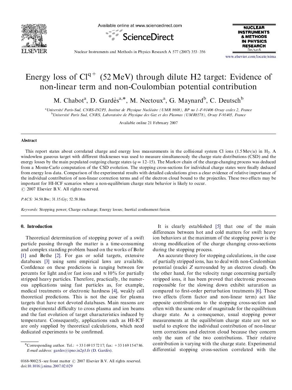 Energy loss of Clq+ (52 MeV) through dilute H2 target: Evidence of non-linear term and non-Coulombian potential contribution