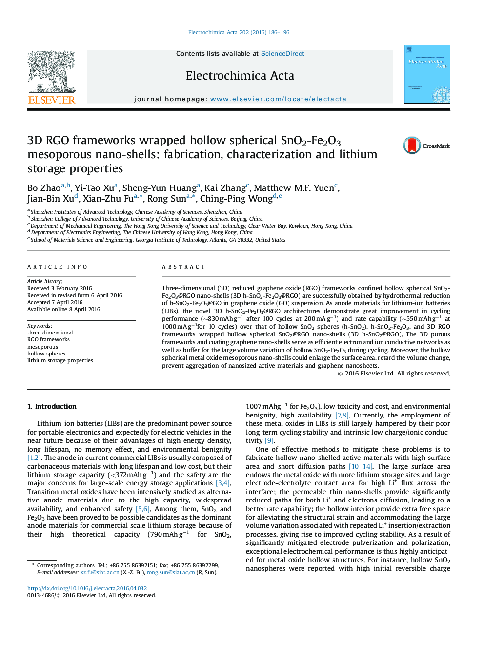 3D RGO frameworks wrapped hollow spherical SnO2-Fe2O3 mesoporous nano-shells: fabrication, characterization and lithium storage properties