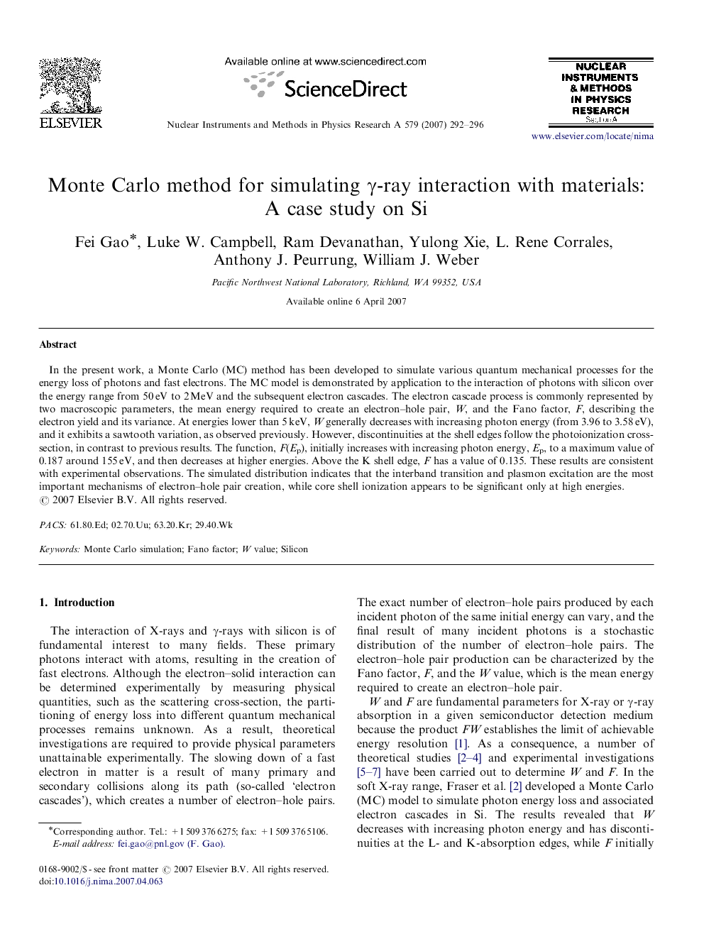 Monte Carlo method for simulating Î³-ray interaction with materials: A case study on Si