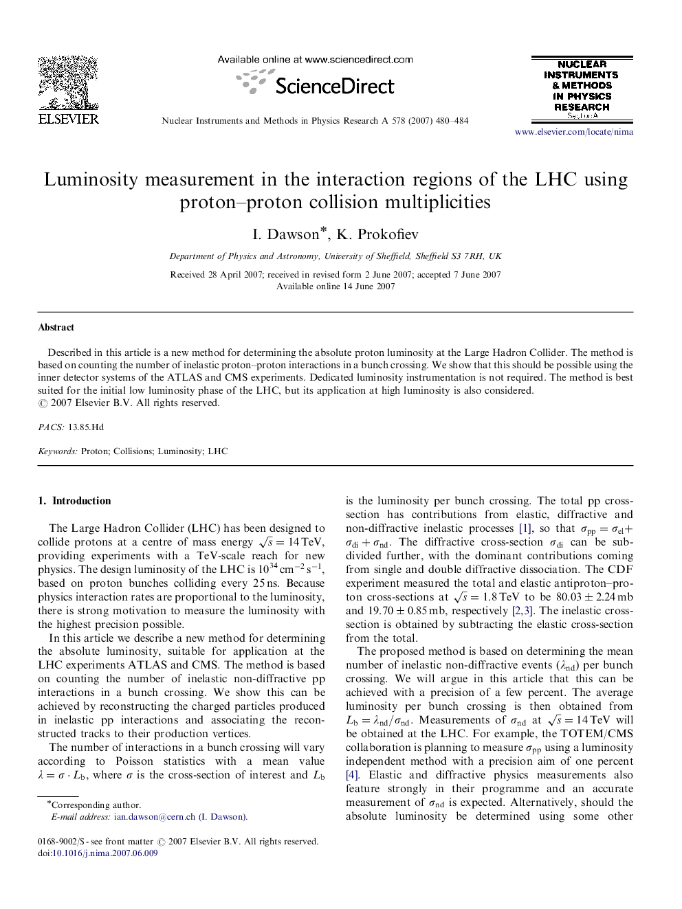 Luminosity measurement in the interaction regions of the LHC using proton–proton collision multiplicities