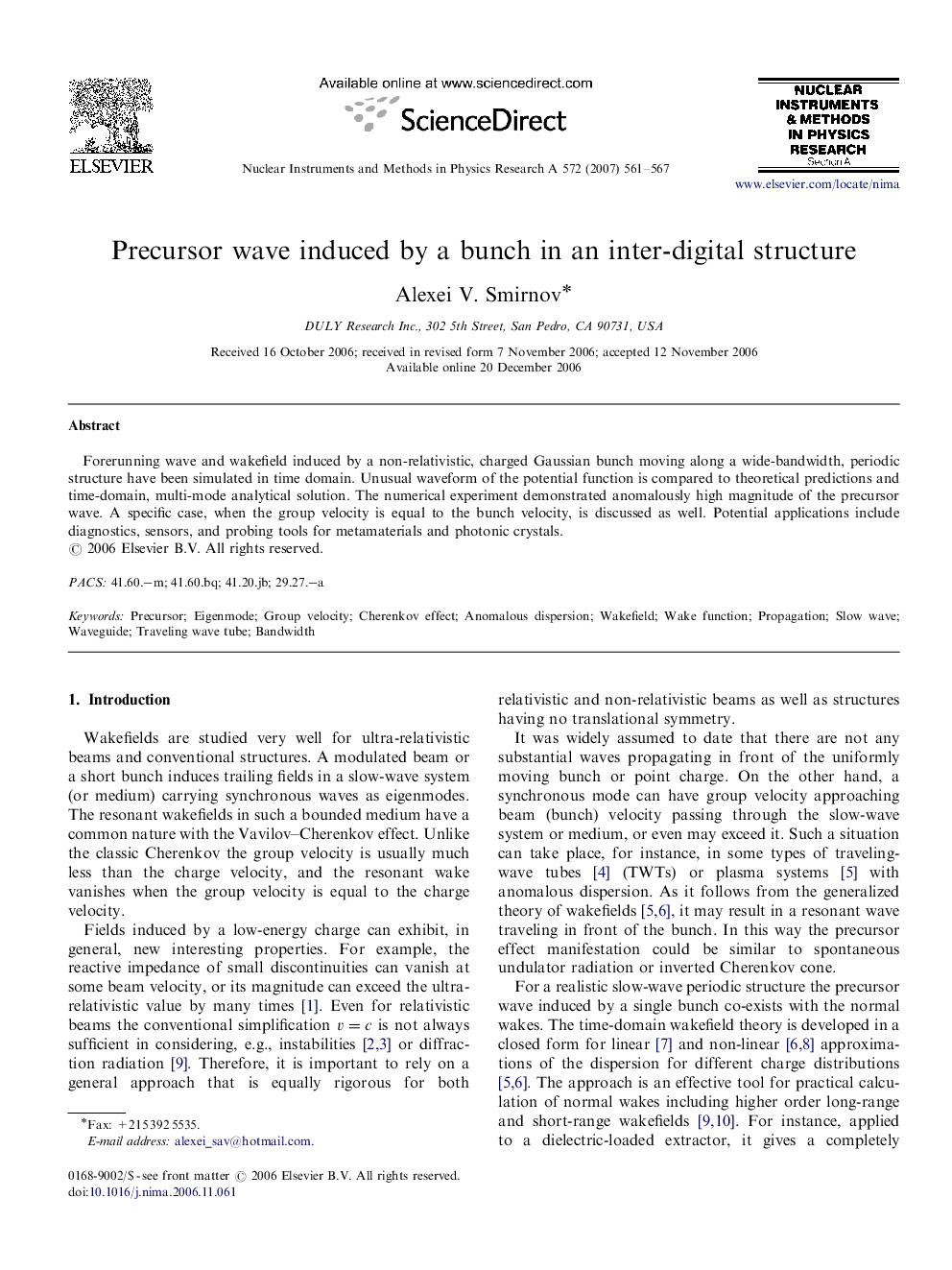 Precursor wave induced by a bunch in an inter-digital structure