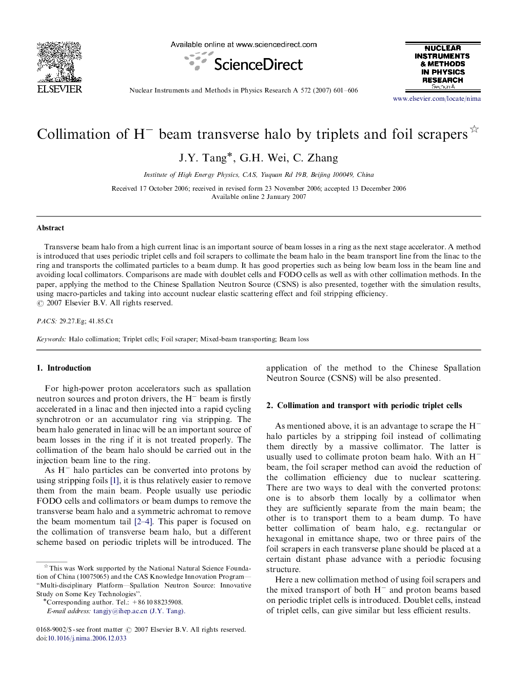 Collimation of H− beam transverse halo by triplets and foil scrapers 