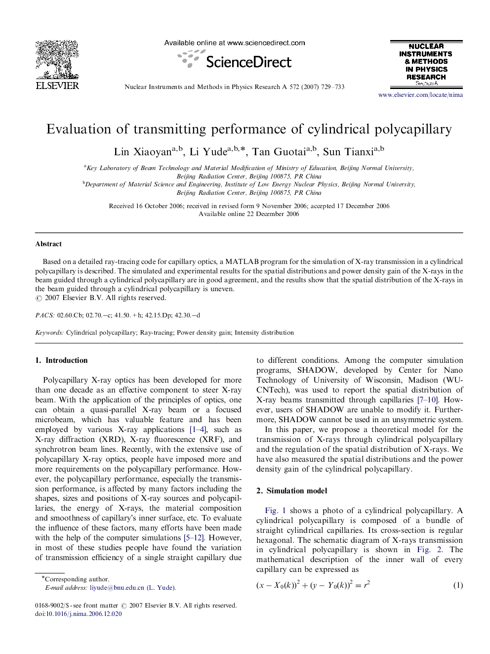 Evaluation of transmitting performance of cylindrical polycapillary