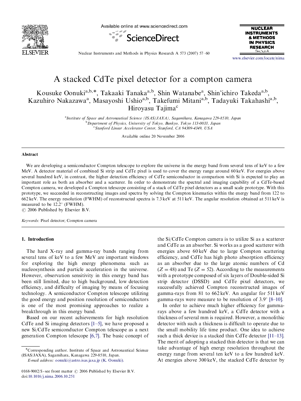 A stacked CdTe pixel detector for a compton camera