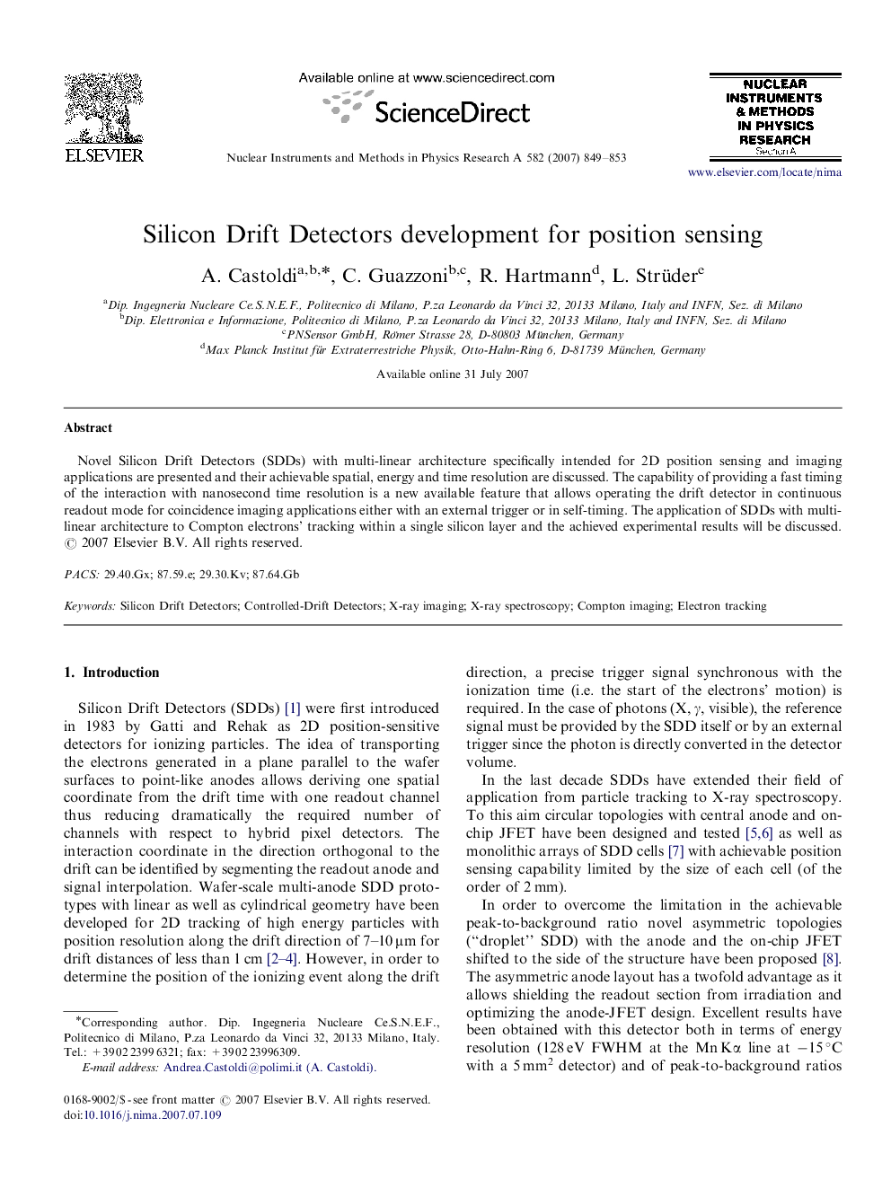 Silicon Drift Detectors development for position sensing