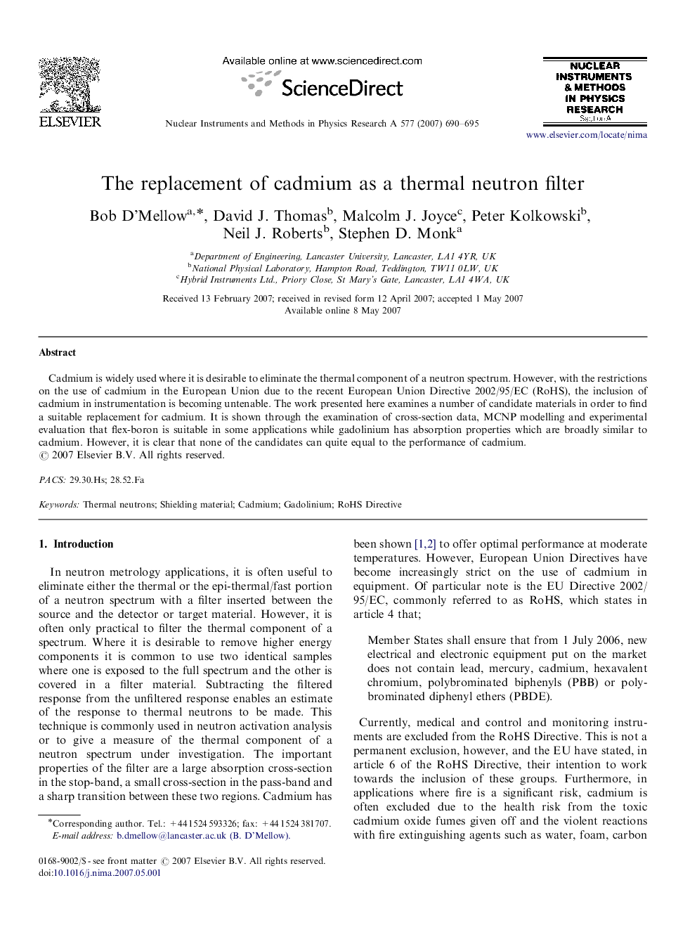 The replacement of cadmium as a thermal neutron filter