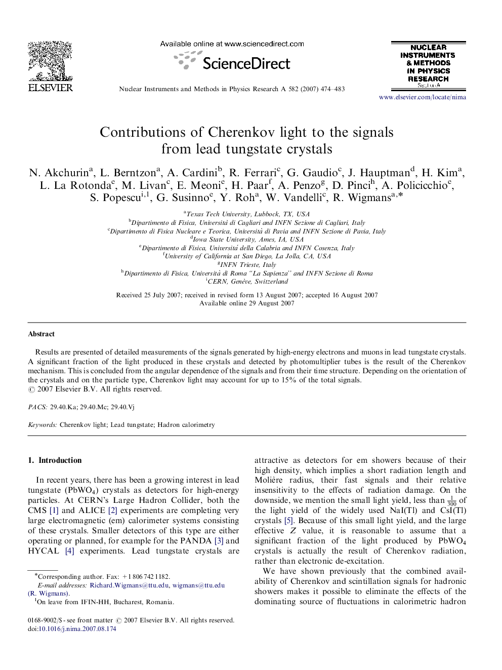 Contributions of Cherenkov light to the signals from lead tungstate crystals