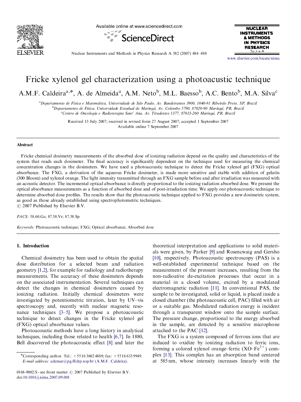 Fricke xylenol gel characterization using a photoacustic technique