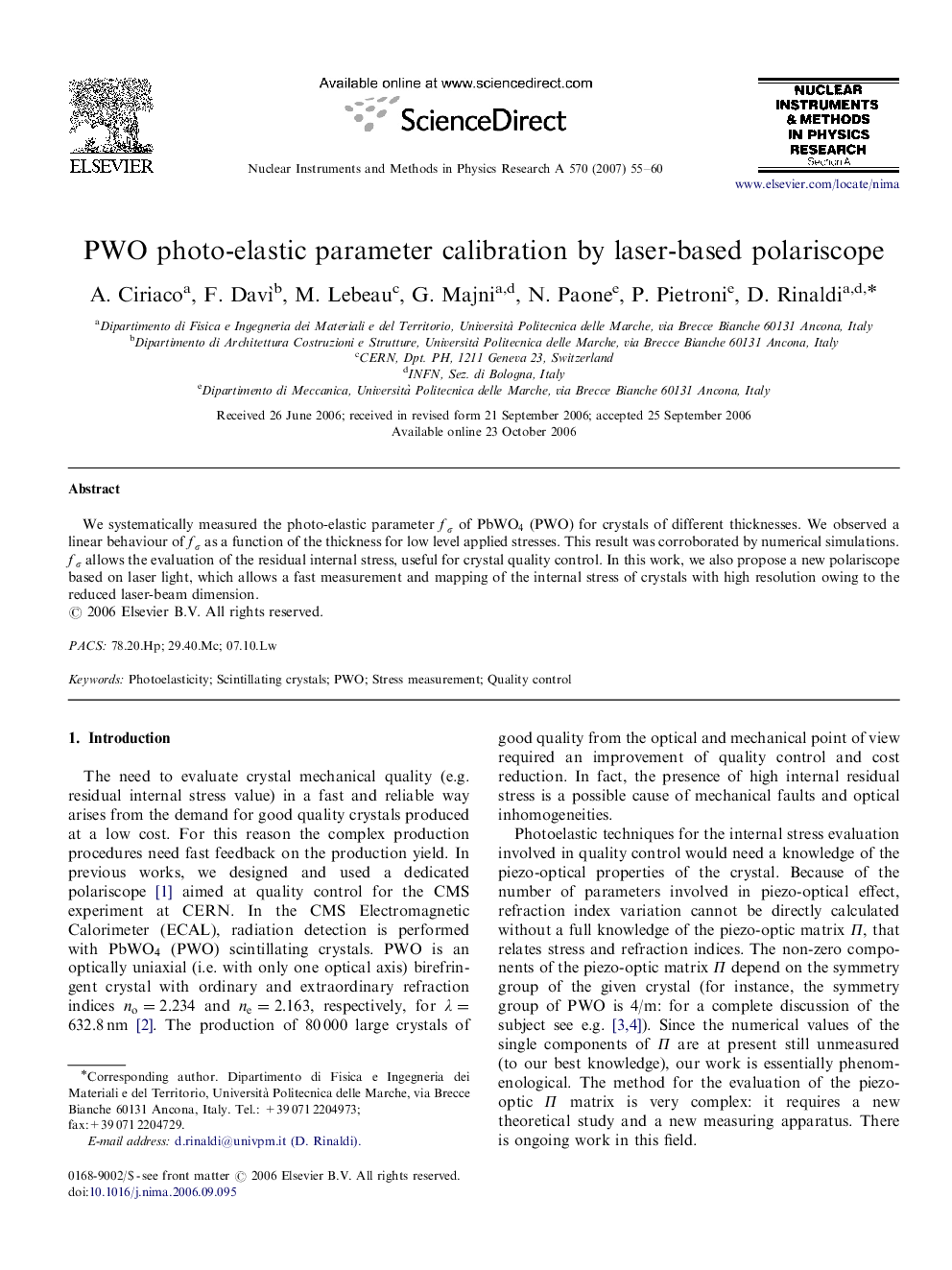 PWO photo-elastic parameter calibration by laser-based polariscope