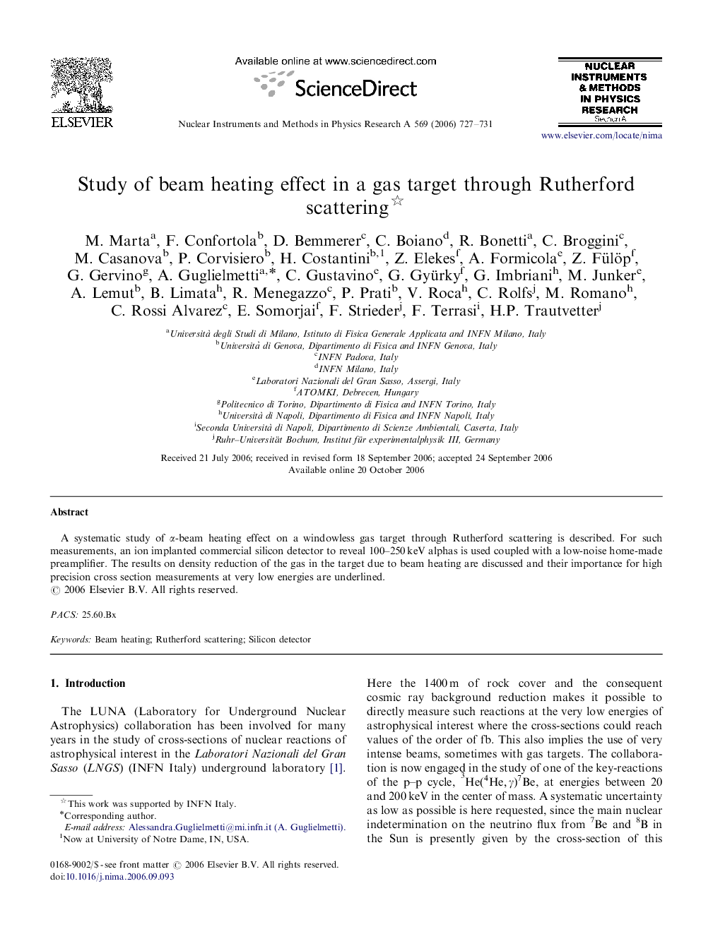 Study of beam heating effect in a gas target through Rutherford scattering 