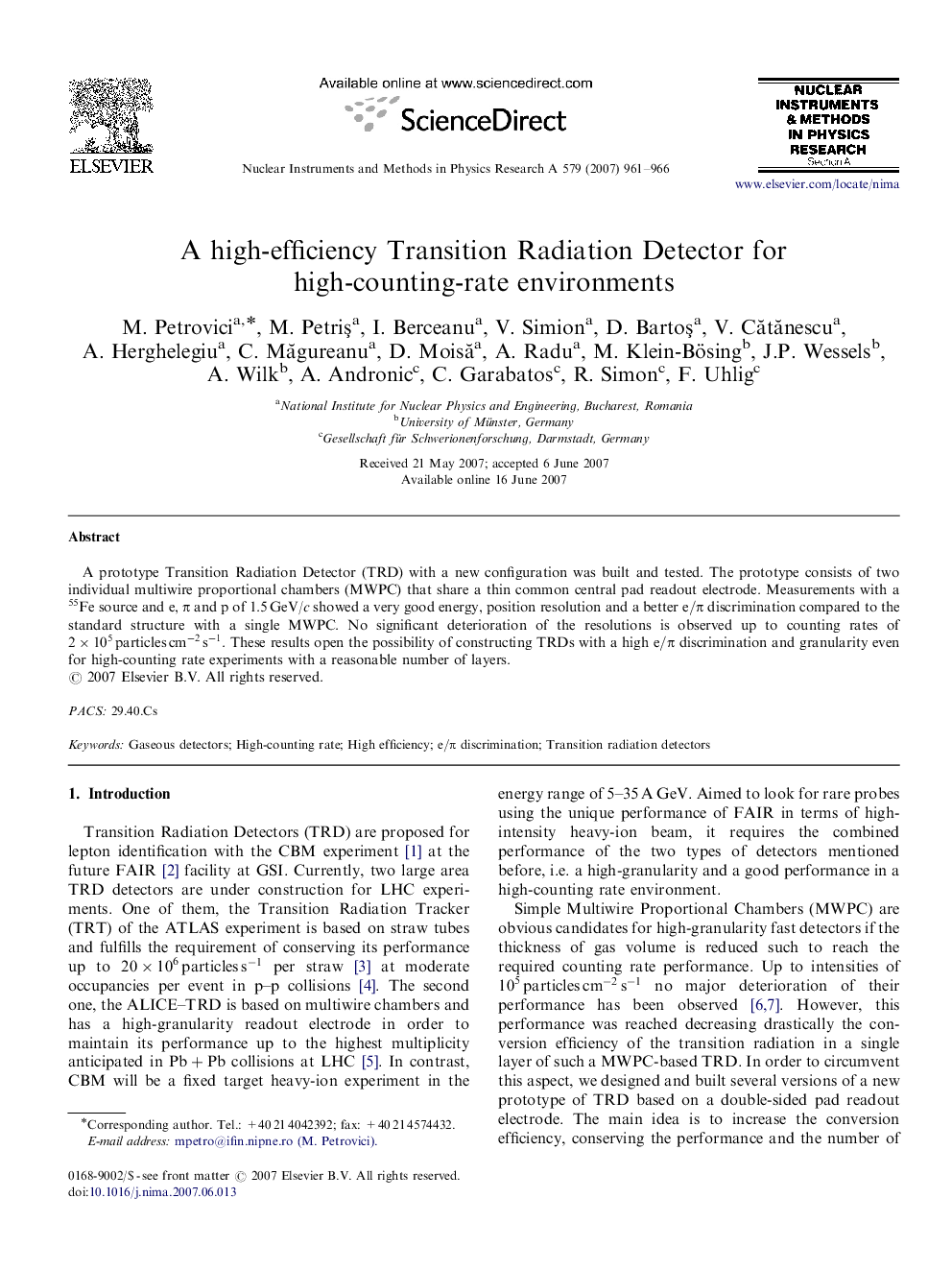 A high-efficiency Transition Radiation Detector for high-counting-rate environments