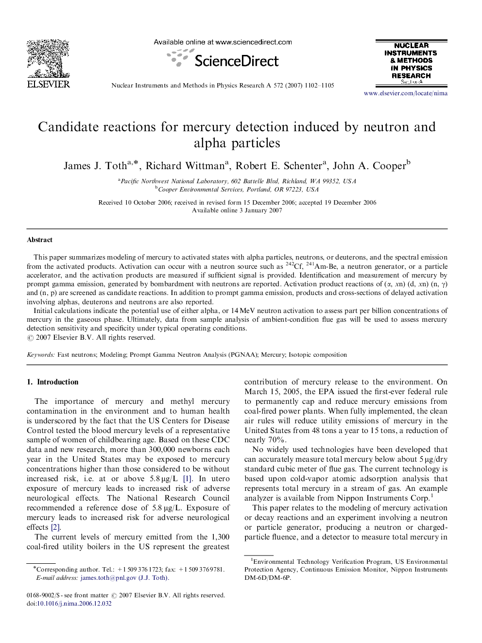 Candidate reactions for mercury detection induced by neutron and alpha particles