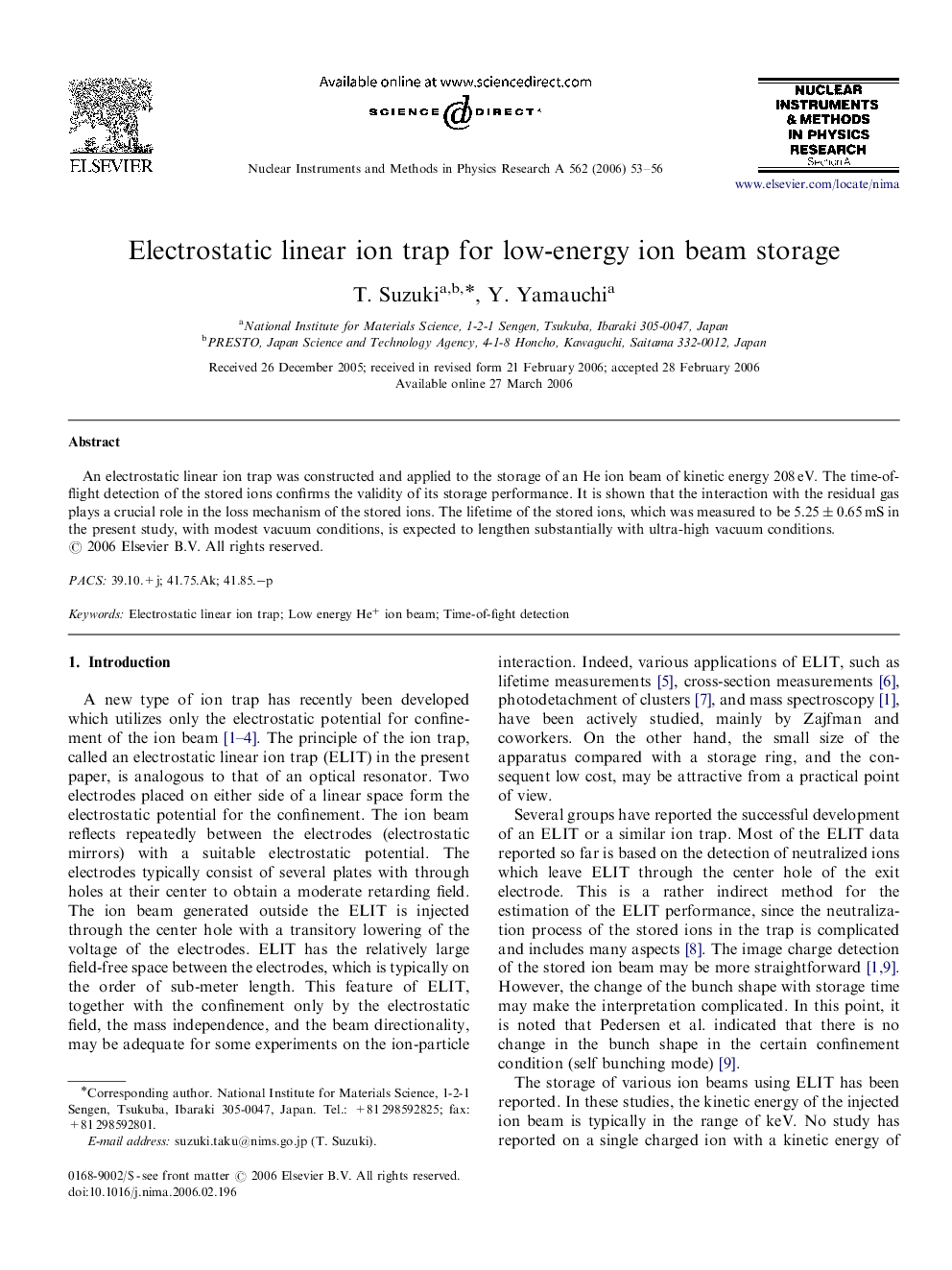 Electrostatic linear ion trap for low-energy ion beam storage