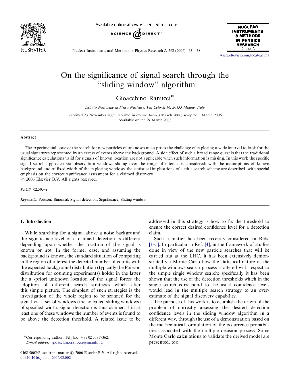 On the significance of signal search through the “sliding window” algorithm