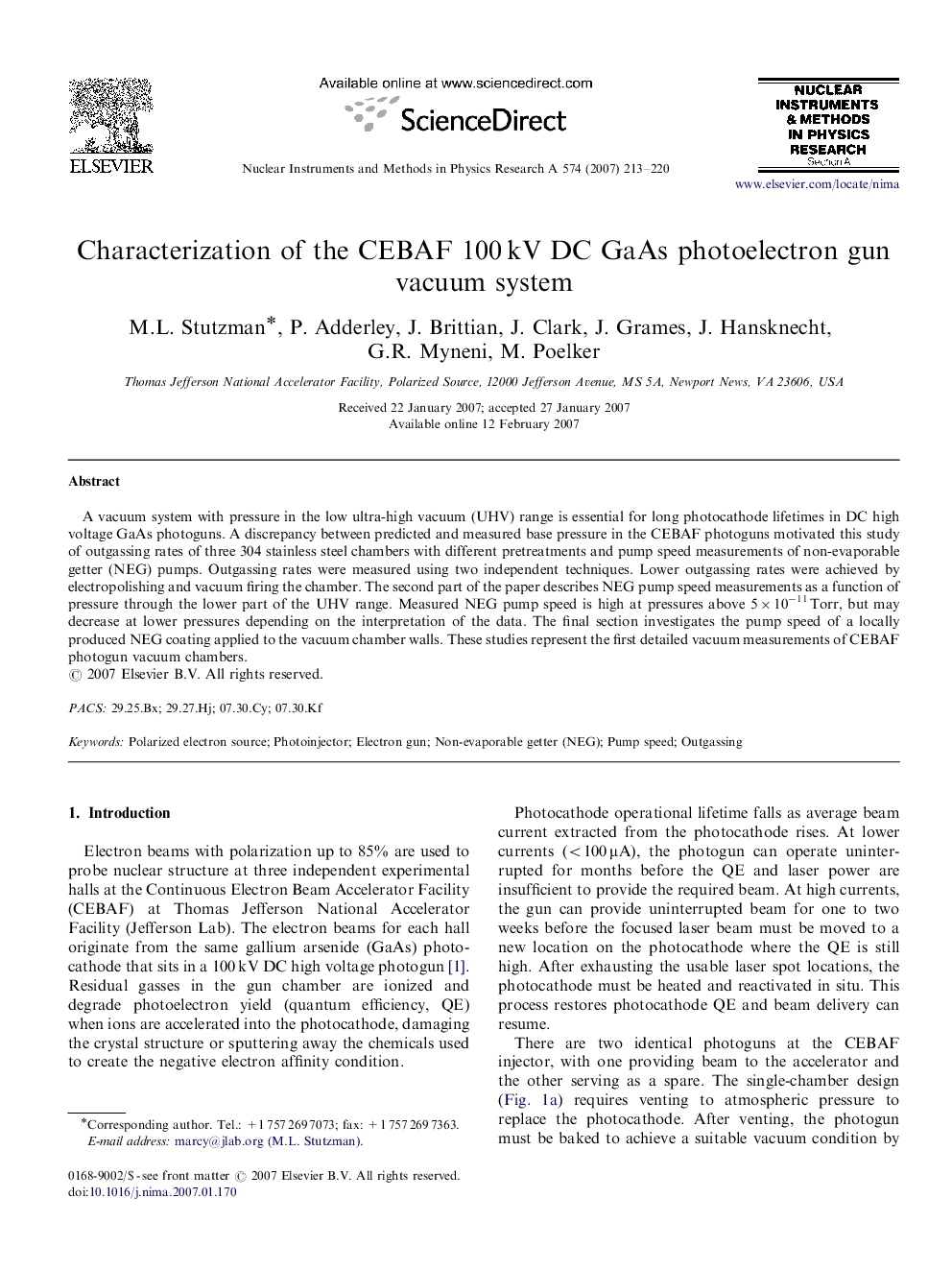 Characterization of the CEBAF 100Â kV DC GaAs photoelectron gun vacuum system