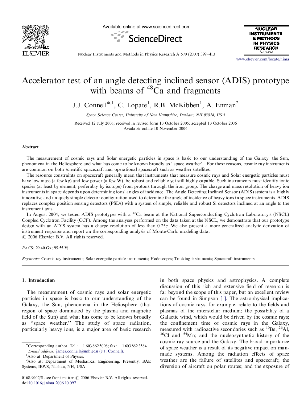 عکس صفحه اول مقاله: Accelerator test of an angle detecting inclined sensor (ADIS) prototype with beams of 48Ca and fragments Accelerator test of an angle detecting inclined sensor (ADIS) prototype with beams of 48Ca and fragments