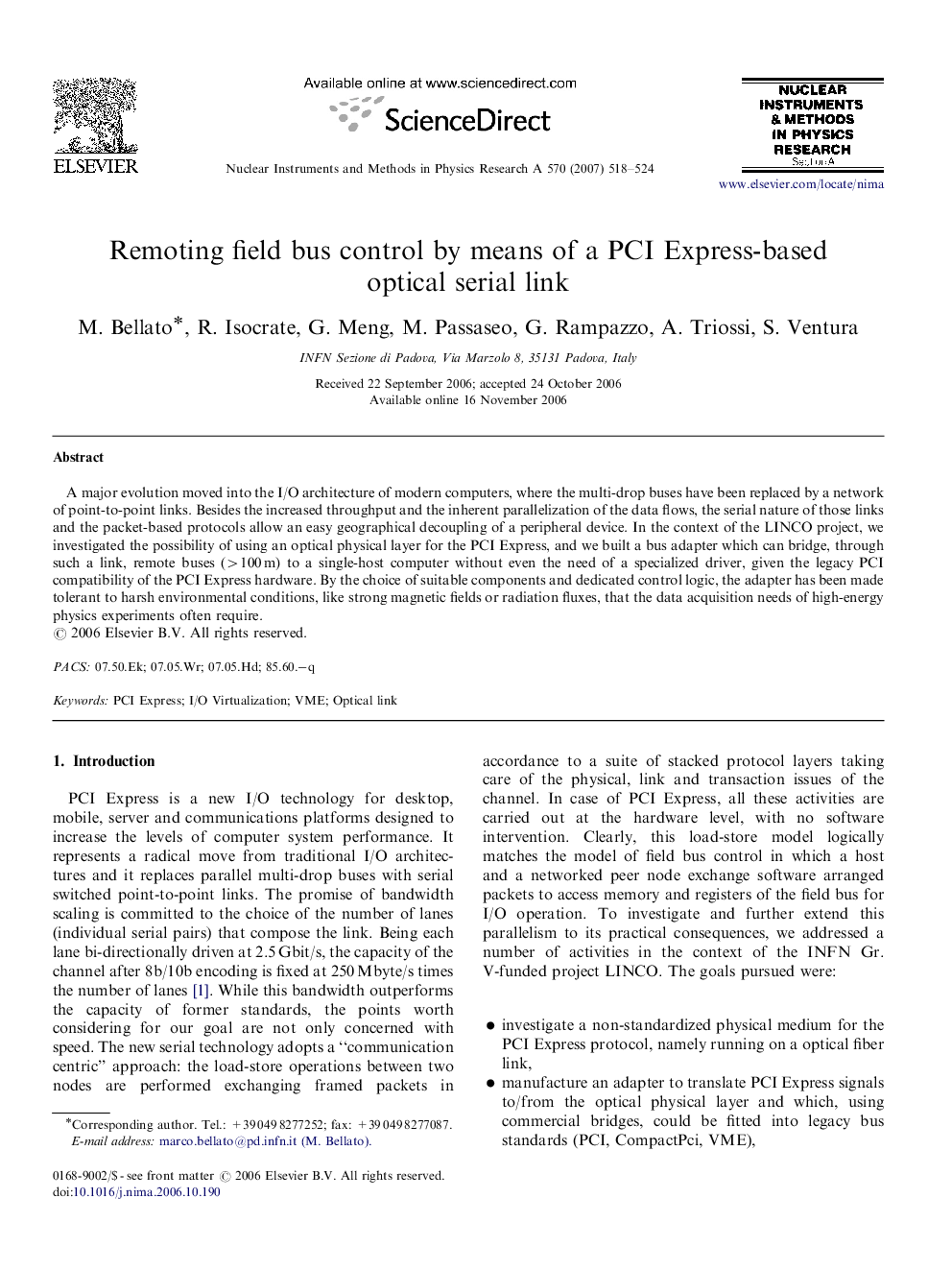 Remoting field bus control by means of a PCI Express-based optical serial link