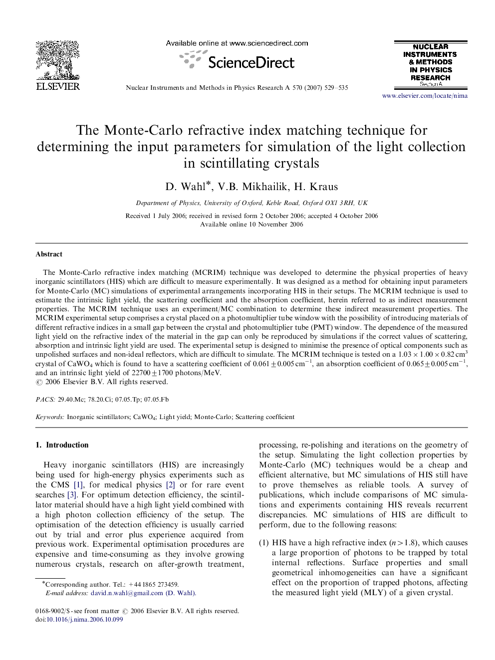 The Monte-Carlo refractive index matching technique for determining the input parameters for simulation of the light collection in scintillating crystals