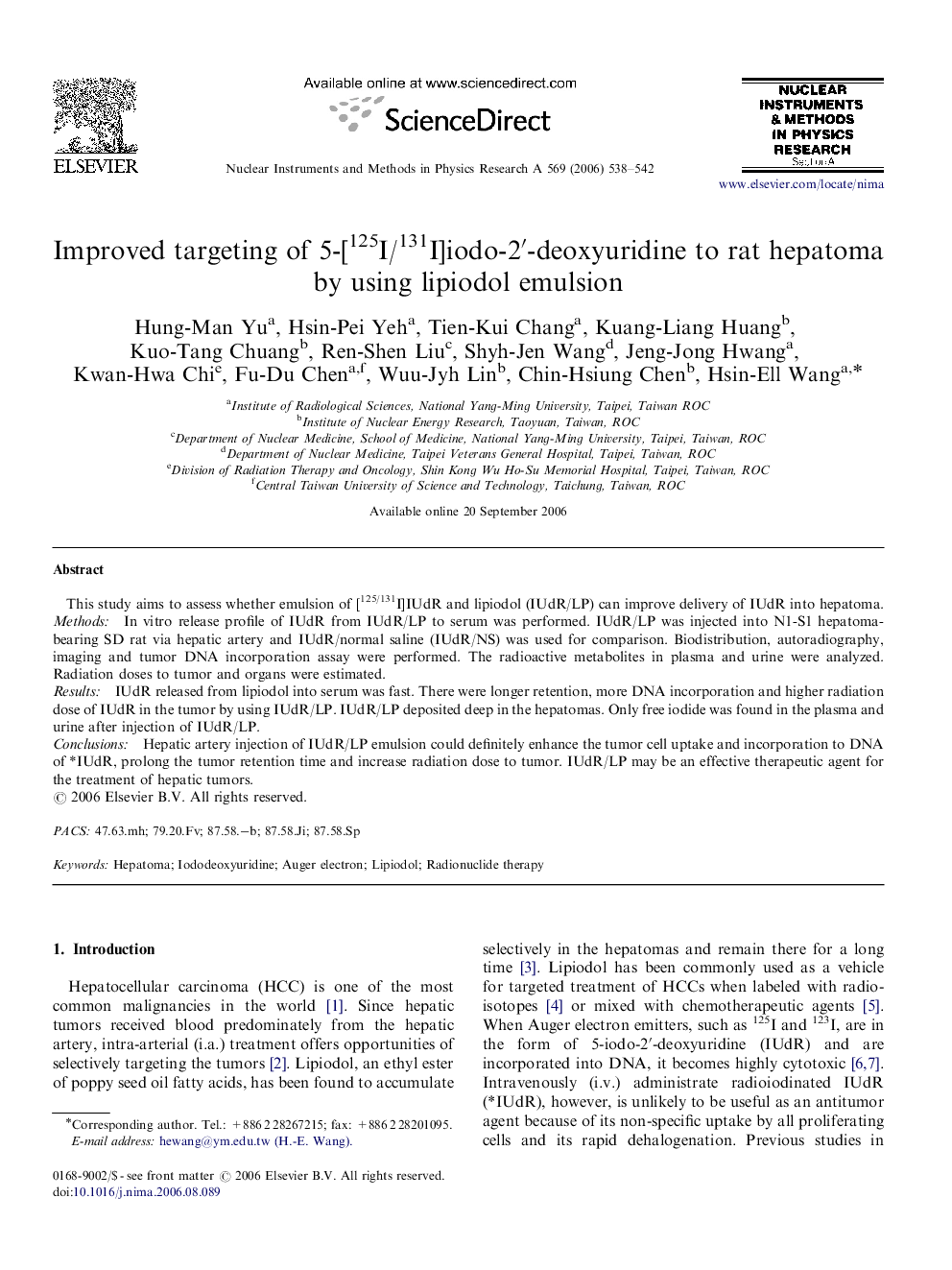 Improved targeting of 5-[125I/131I]iodo-2′-deoxyuridine to rat hepatoma by using lipiodol emulsion