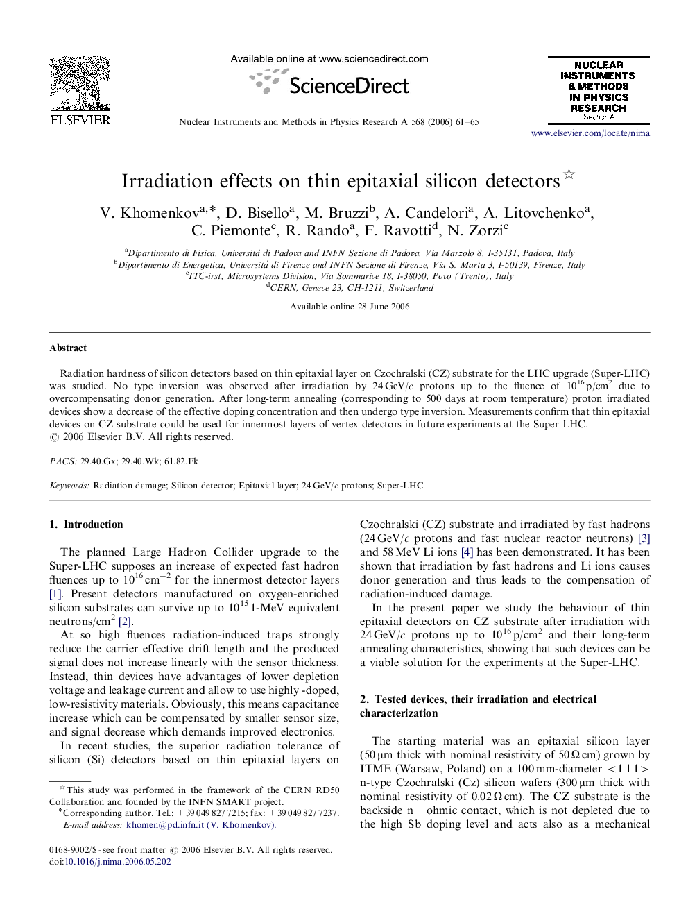 Irradiation effects on thin epitaxial silicon detectors