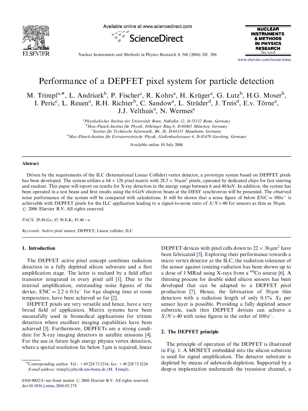 Performance of a DEPFET pixel system for particle detection