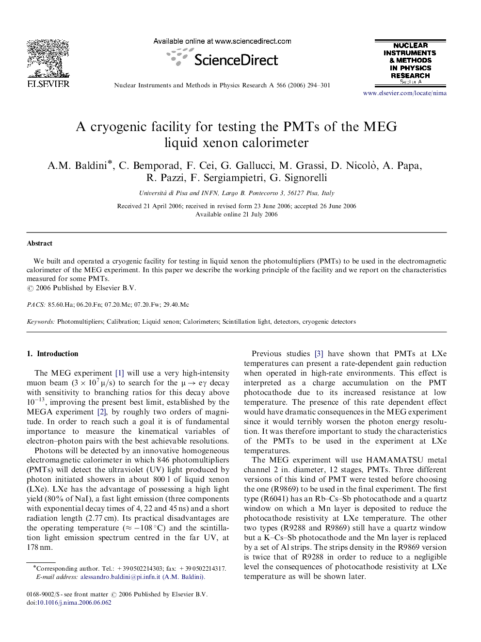 A cryogenic facility for testing the PMTs of the MEG liquid xenon calorimeter