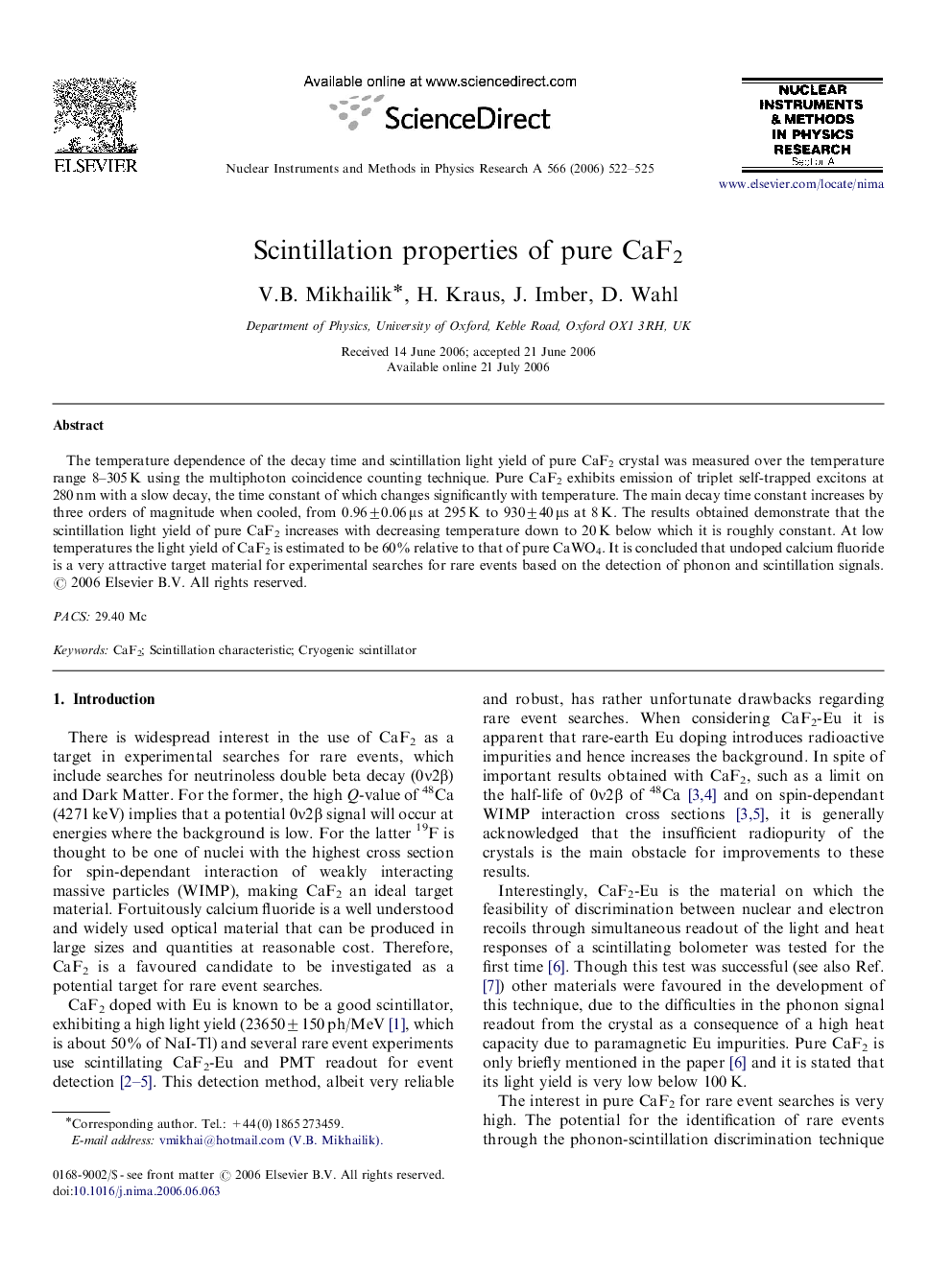 Scintillation properties of pure CaF2