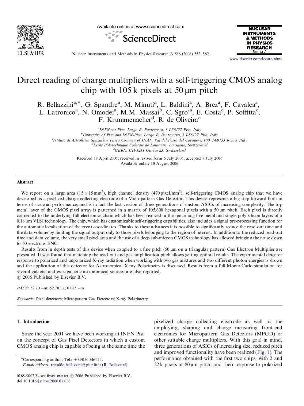 Direct reading of charge multipliers with a self-triggering CMOS analog chip with 105 k pixels at 50 μm pitch